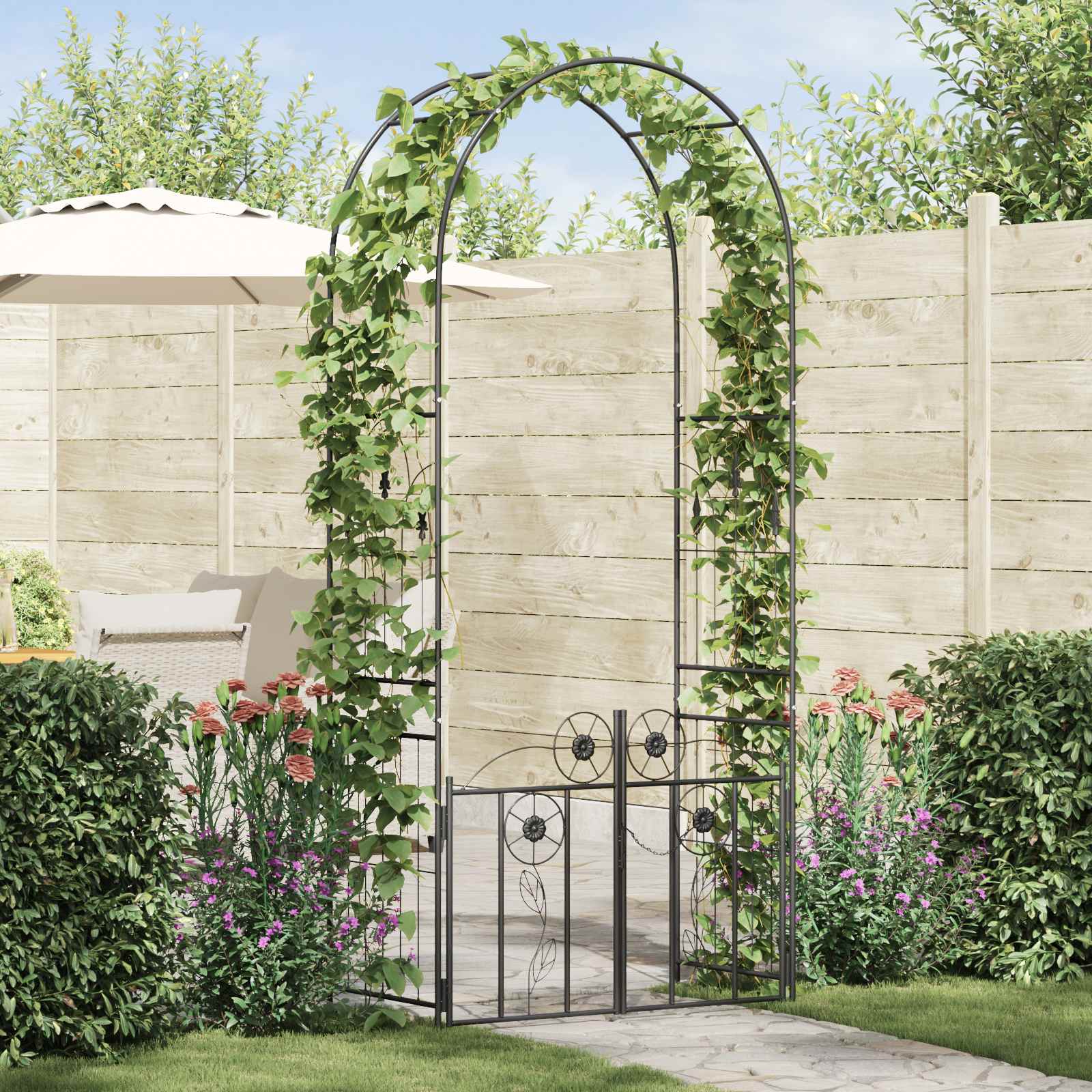 Arco Da Giardino Tinta Unita Nero 102 X 50 X 218 cm
