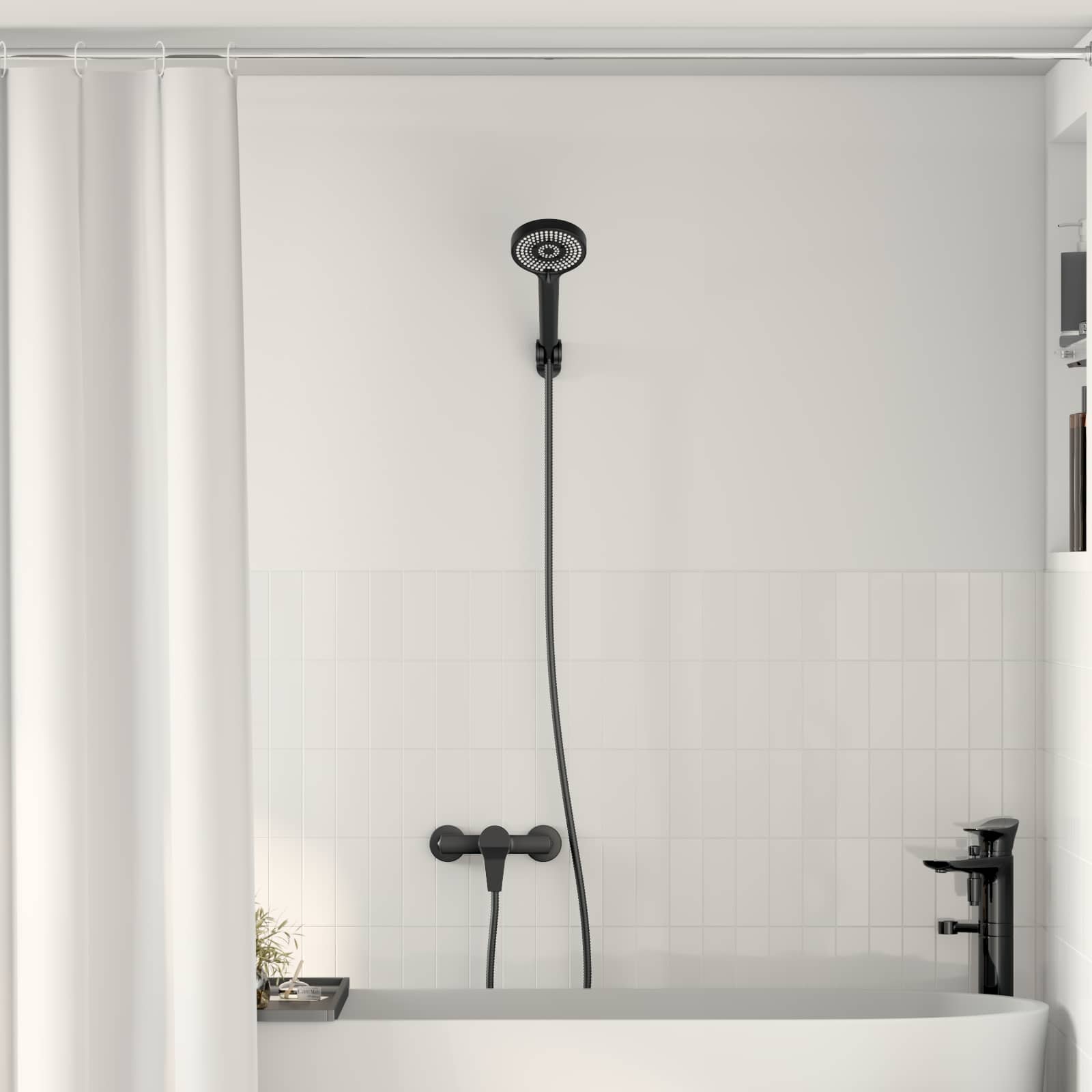 Set Di Doccia Con Soffione Nero G 1 / 2 Pollici Ottone
