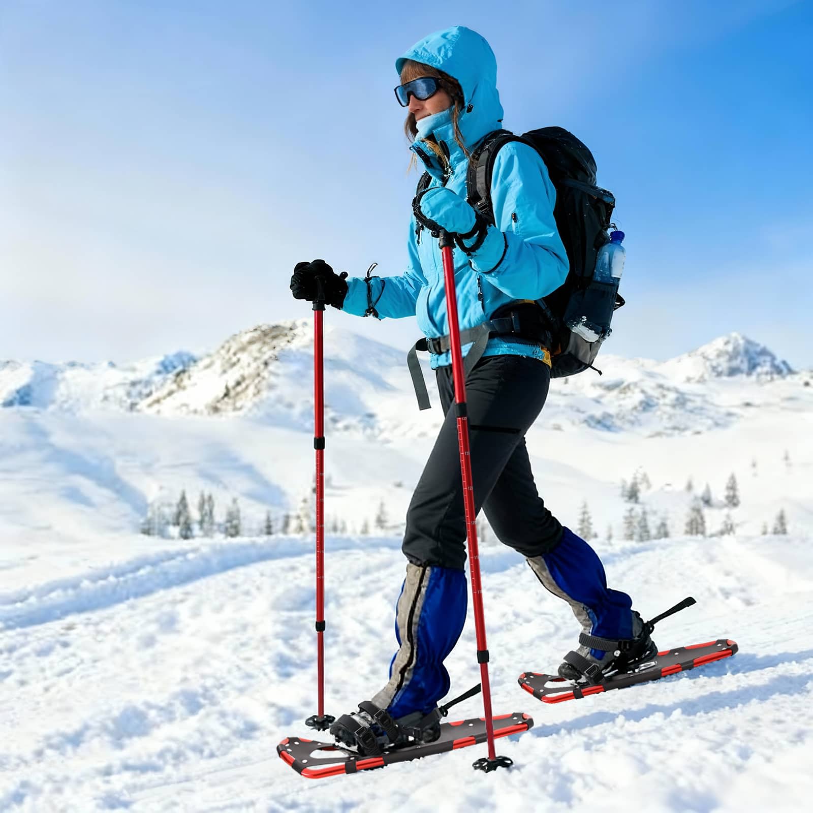 Racchette Da Neve 3 In 1 Con Bastoni Da Trekking Rosso E Nero