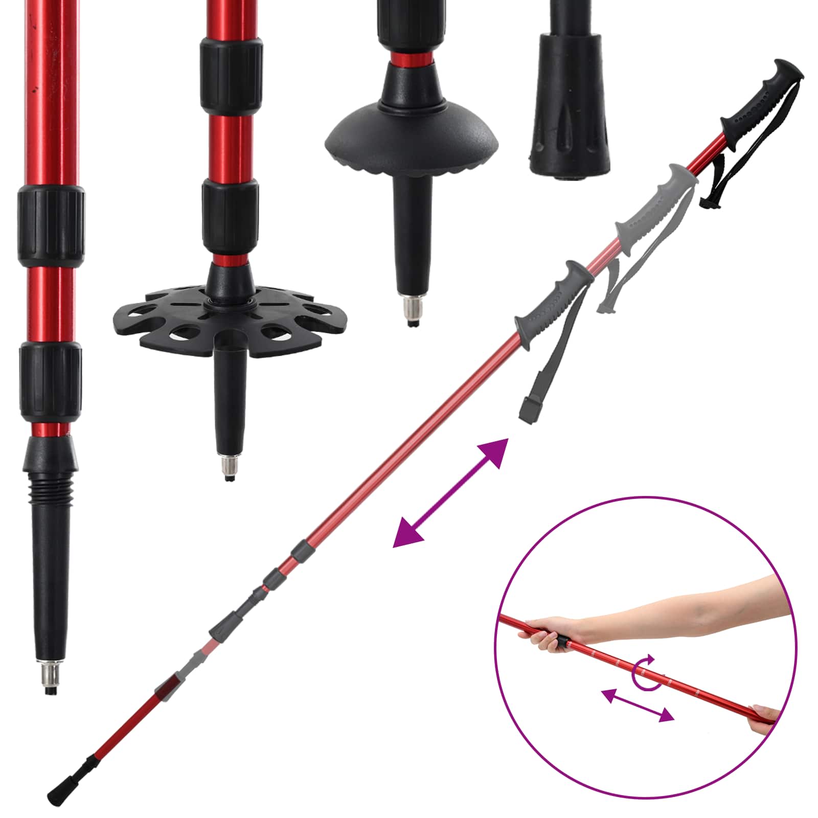 Racchette Da Neve 3 In 1 Con Bastoni Da Trekking Rosso E Nero - Image 6