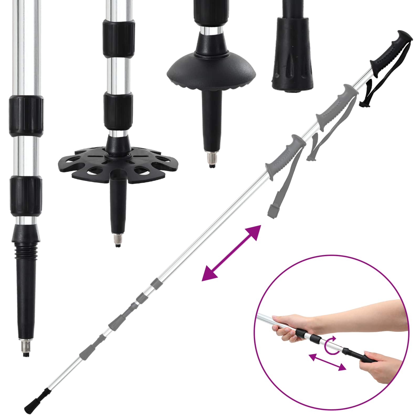 Racchette Da Neve 3 In 1 Con Bastoni Da Trekking Argento - Image 6