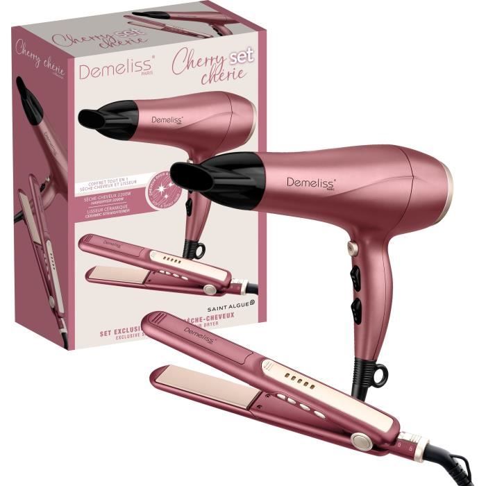 Set Piastra Per Capelli + Asciugacapelli - Demeliss - 2200 W - Cherry Chérie
