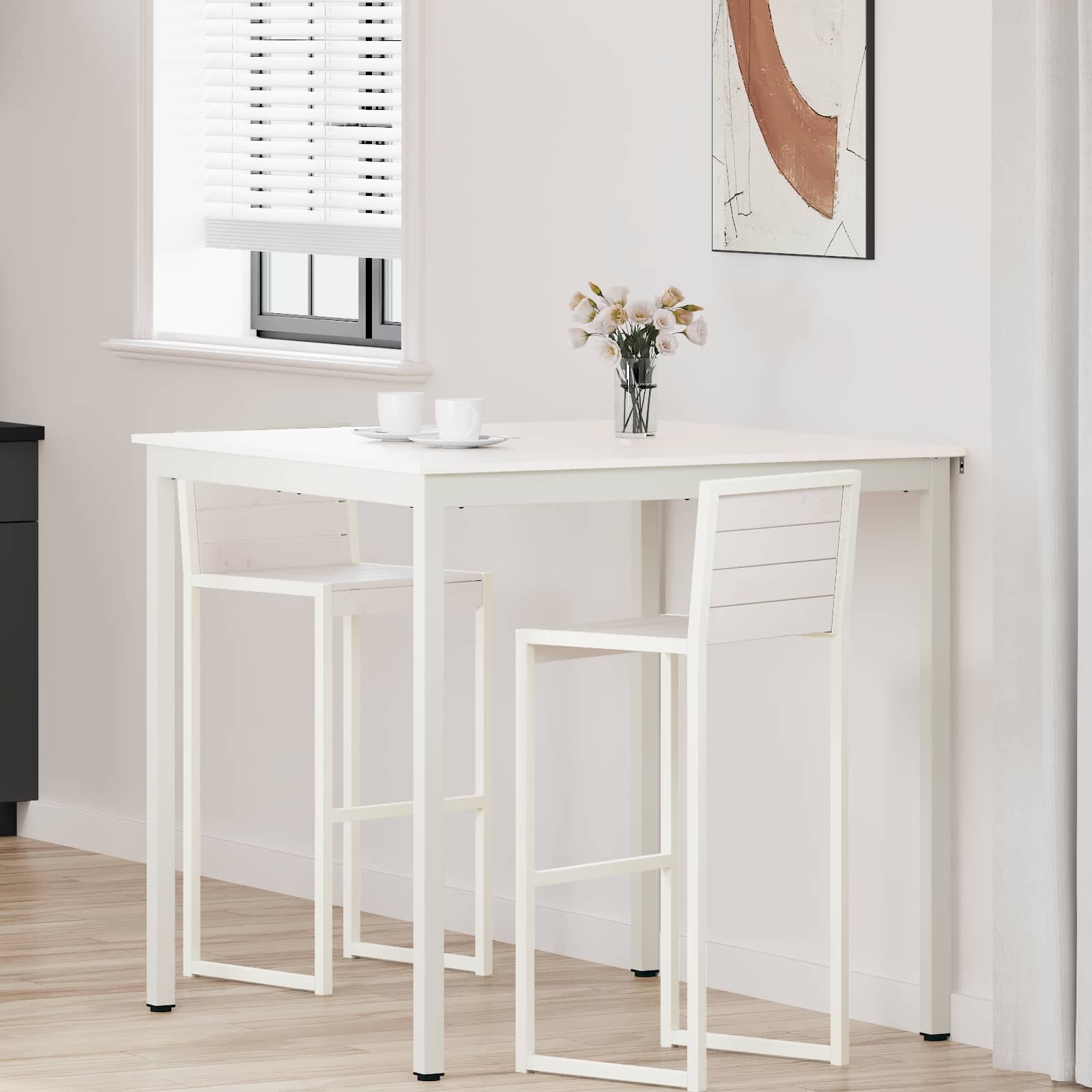 Tavolo Da Bar Bianco 110 X 55 X 105 Cm Pino Massello