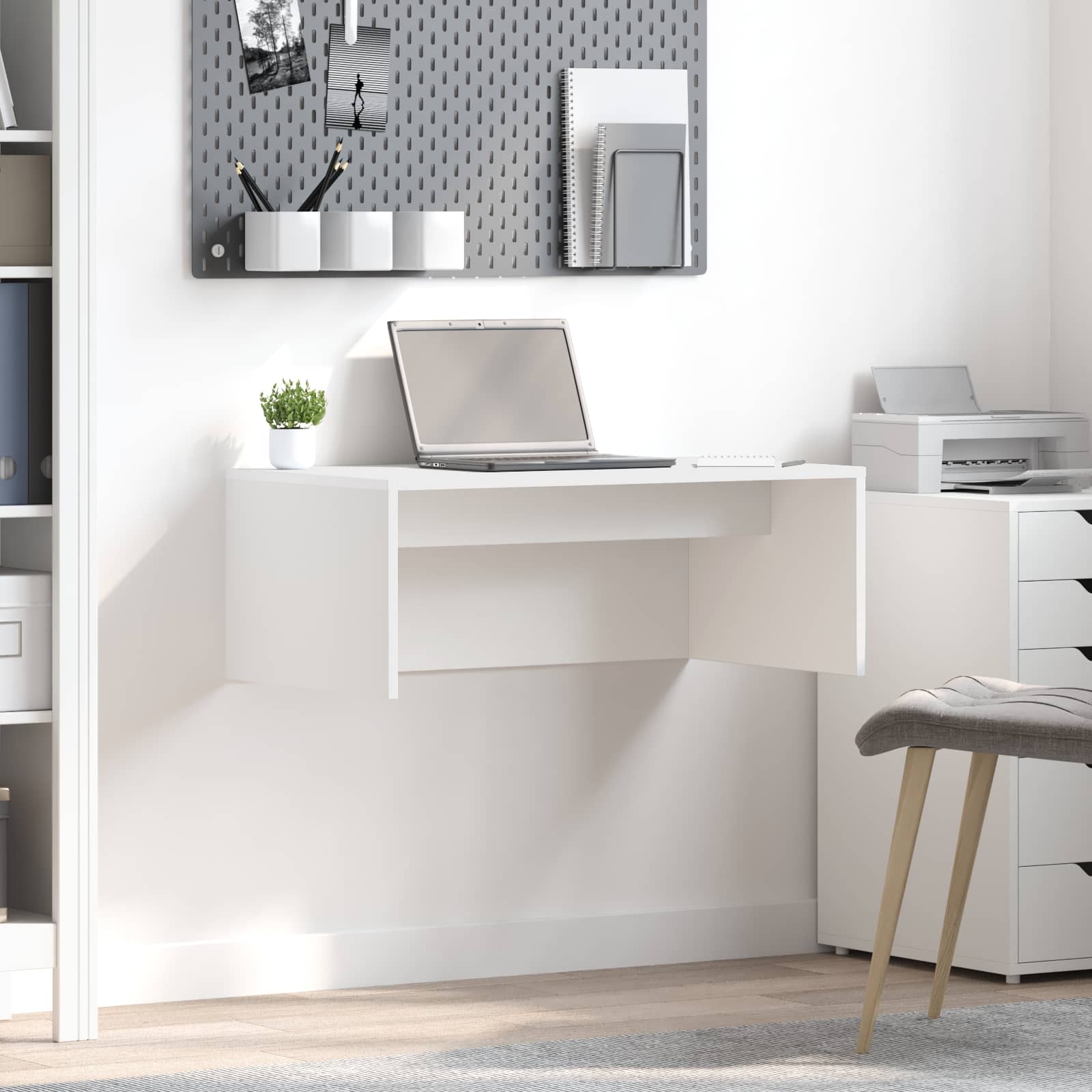 Scrivania A Parete Bianco 80 X 45 X 30 Cm Legno Multistrato