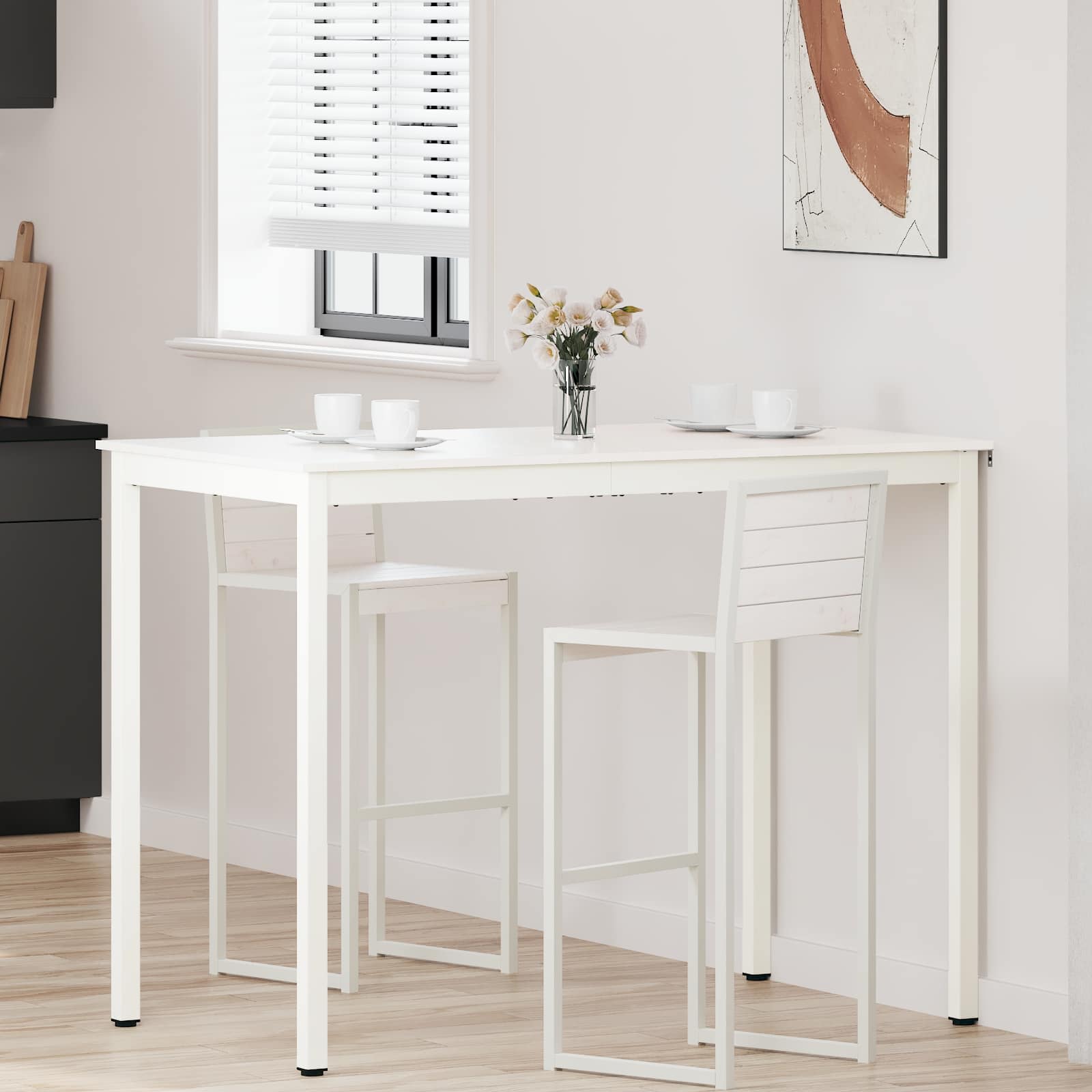 Tavolo Da Bar Bianco 110 X 55 X 105 Cm Pino Massello