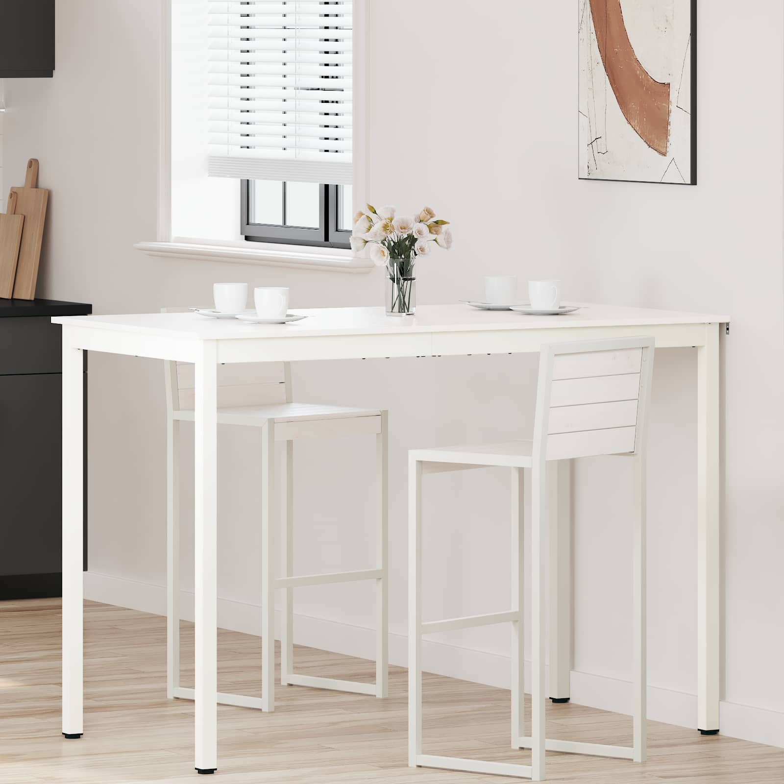Tavolo Da Bar Bianco 110 X 55 X 105 Cm Pino Massello