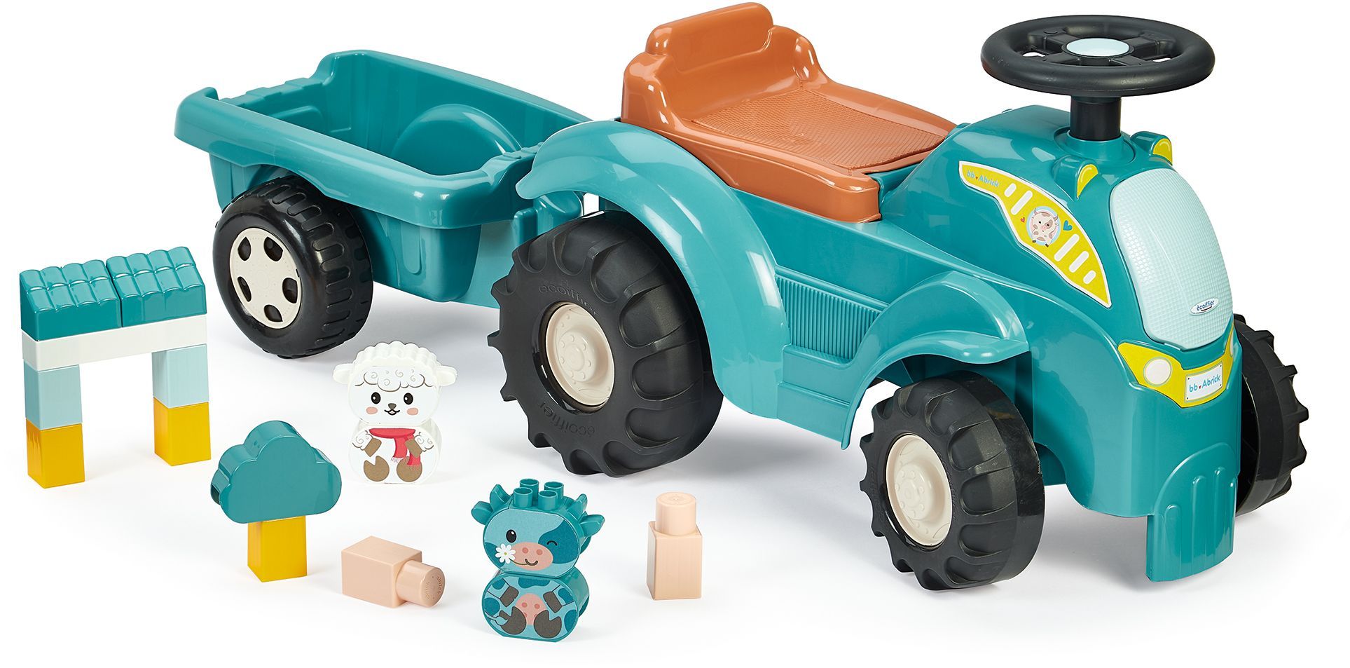 Trattore Sterzante Ecoiffier Con Rimorchio - 15 Accessori - Età Da 12 A 36 Mesi