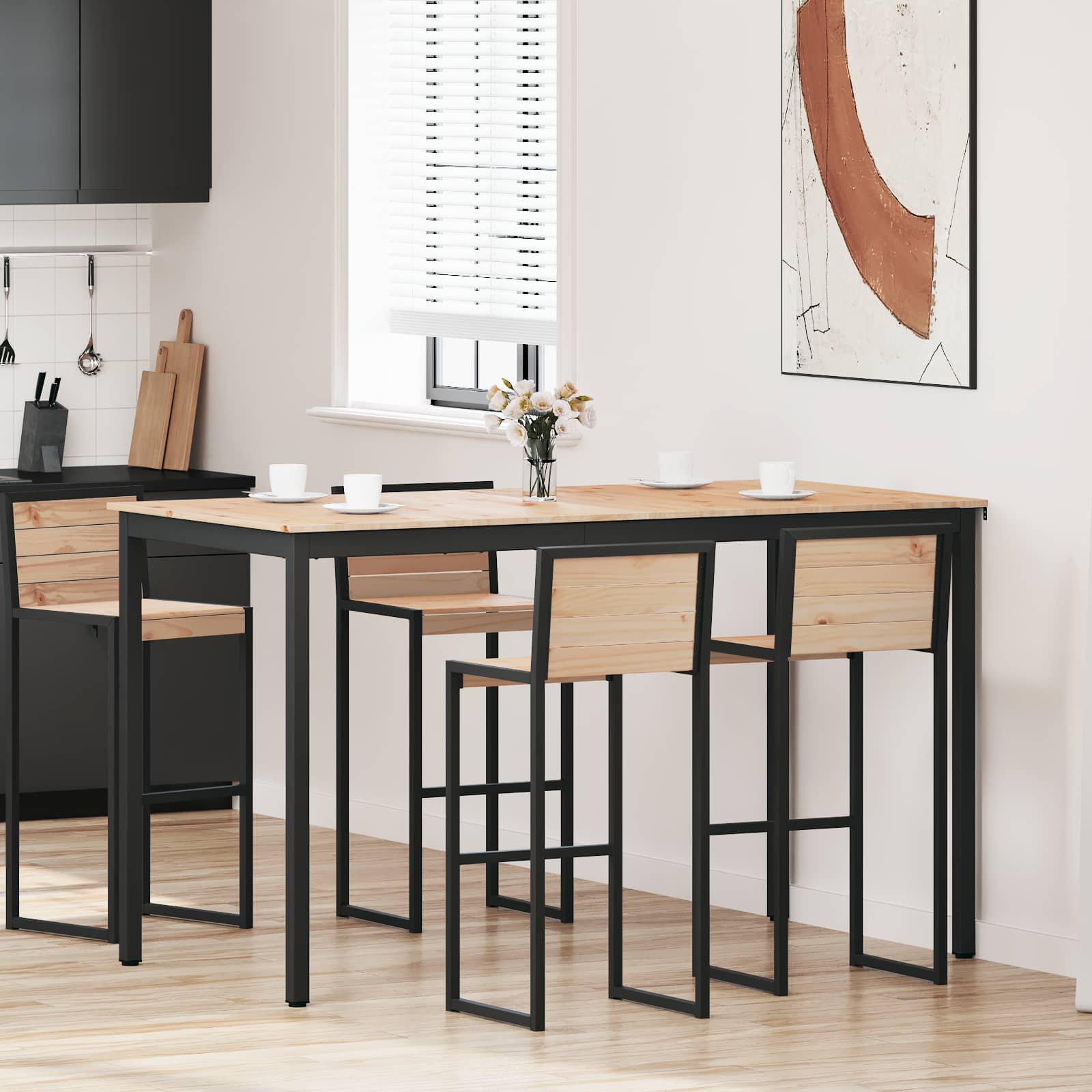 Tavolo Da Bar Naturale 110 X 55 X 105 Cm Pino Massello