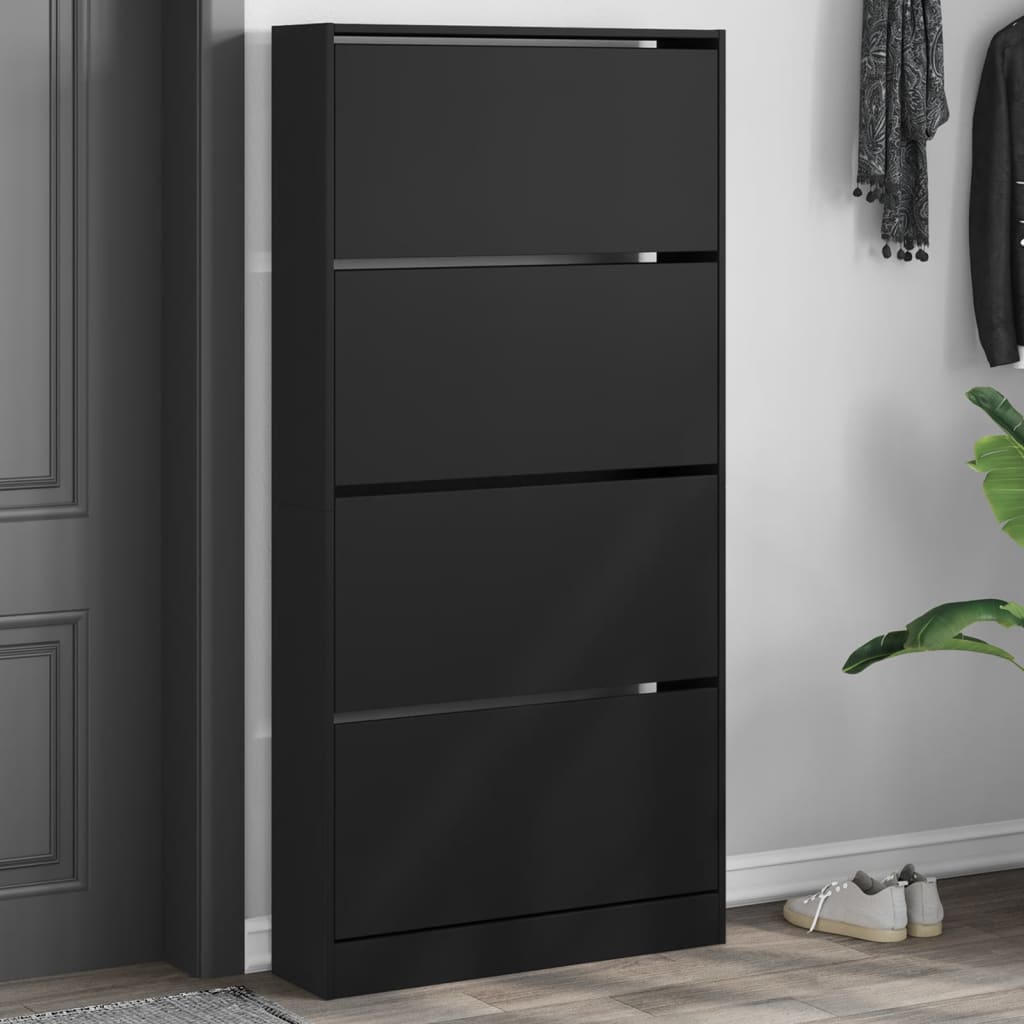 Scarpiera Con 4 Cassetti Ribaltabili Nera 80x21x163,5 cm