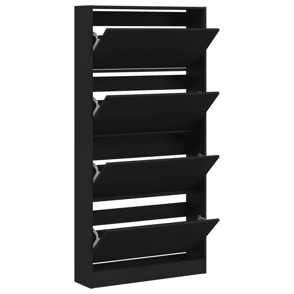 Scarpiera Con 4 Cassetti Ribaltabili Nera 80x21x163,5 cm - Image 4
