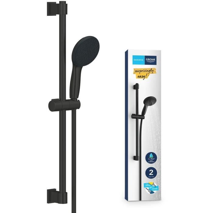 Set Doccia Con Soffione A 2 Getti, Asta Da 60 Cm E Flessibile Da 1,75 M - Grohe Vitalio Start 110 279482431 - Risparmio Idrico - Nero Opaco