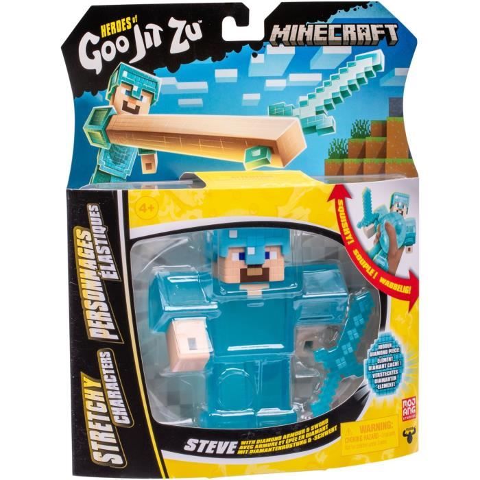 Figura Elastica - Goo Jit Zu - Minecraft Steve - 11 Cm - Texture Elastica - 3x Elastico