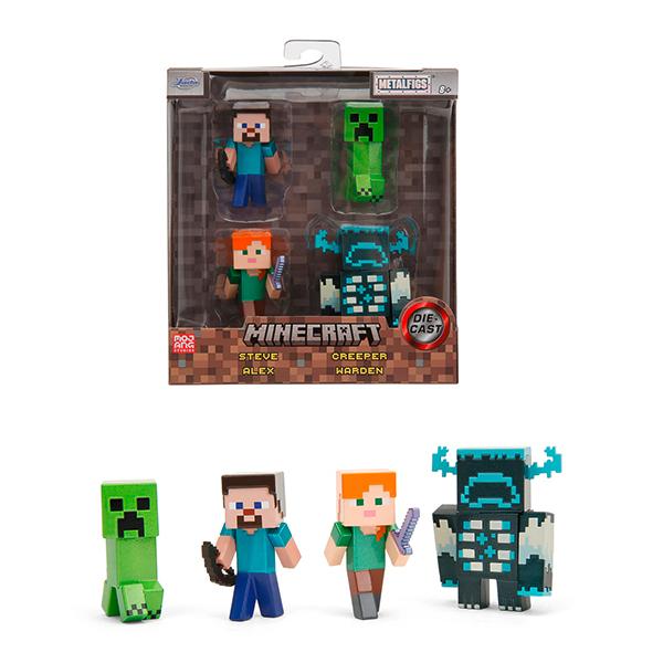 Set Di Statuette In Metallo Minecraft Steve Alex Creeper Warden 6 cm