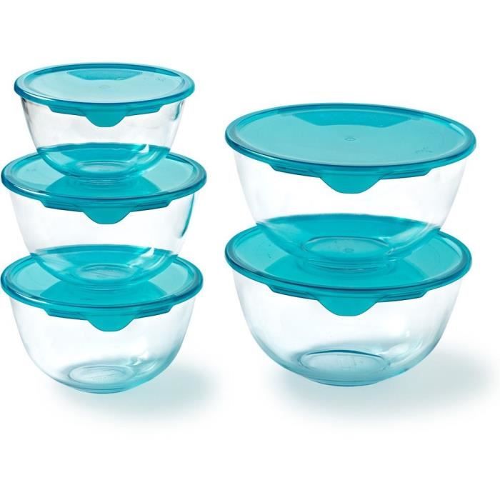 Set Di 5 Ciotole Con Coperchio - Pyrex - 1x 0,5l + 2x 1l + 2x 2l