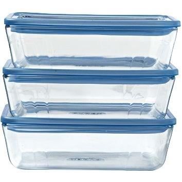 Set Di 3 Contenitori Per Alimenti Con Coperchio - Pyrex - Plastica Zero - Vetro - Rettangolari - 0,8 L