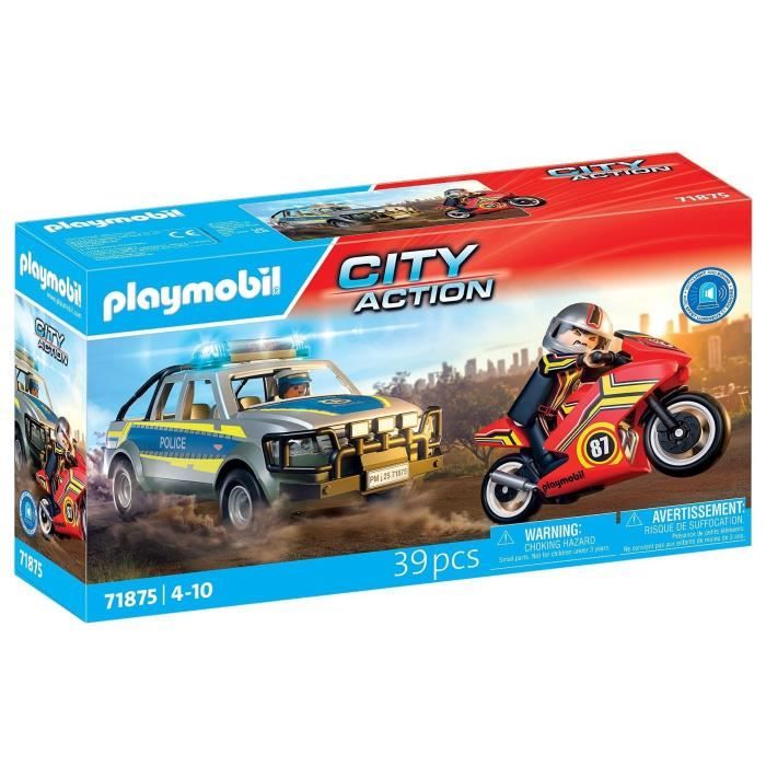 Playmobil 71875 Pickup Della Polizia, Motocicletta E 2 Personaggi, Polizia, City Action, 39 Pezzi, Età 4+
