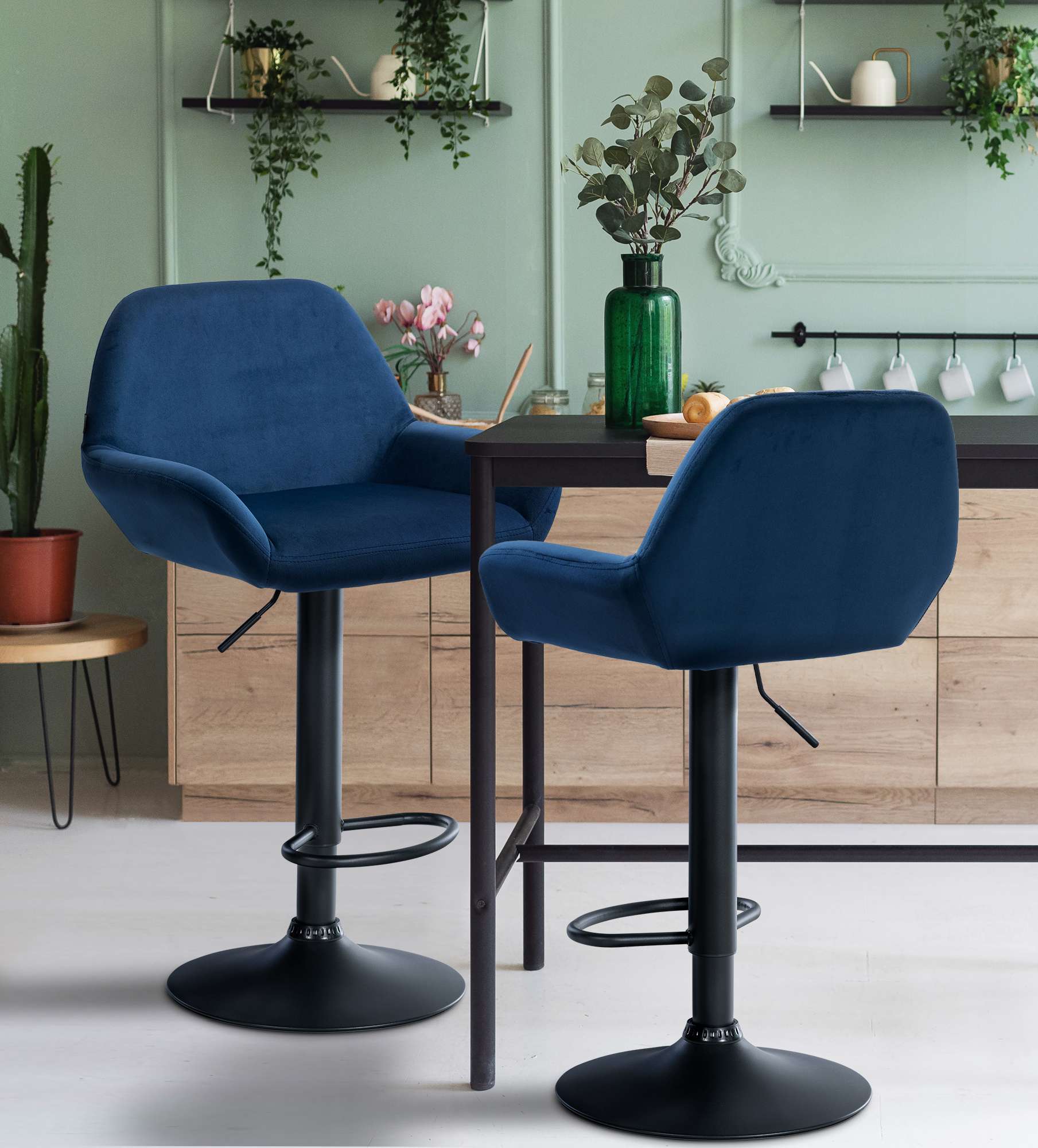 2er Set Barhocker Braga Samt Schwarz