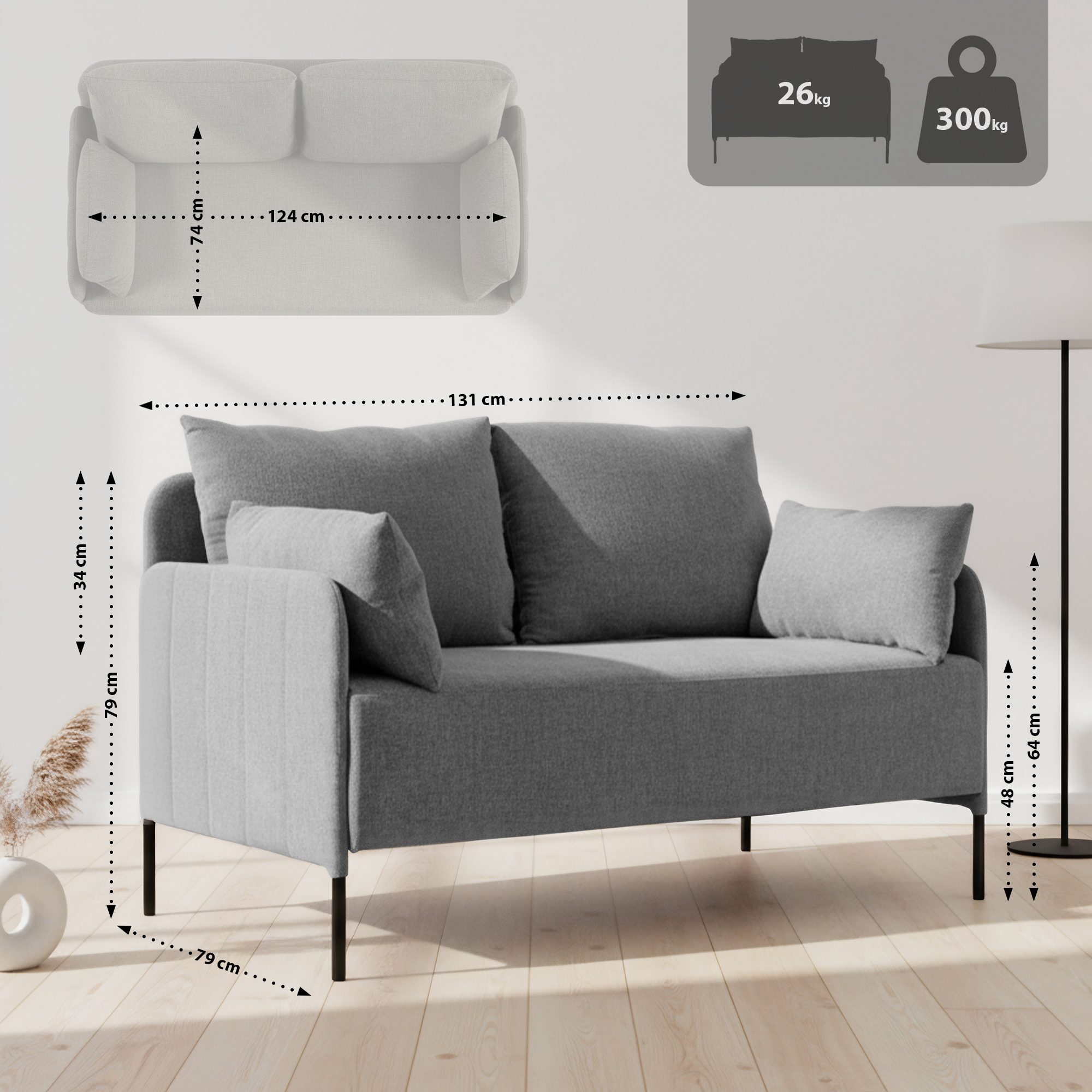 Ziden Couch 2 Sitzer Stoff