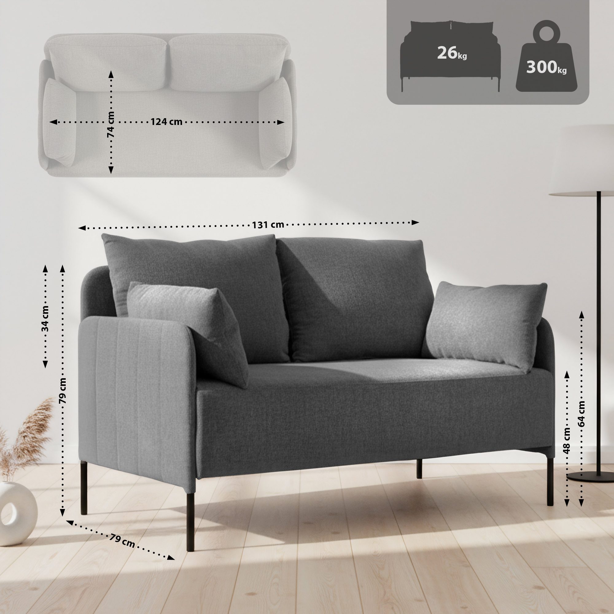 Ziden Couch 2 Sitzer Stoff