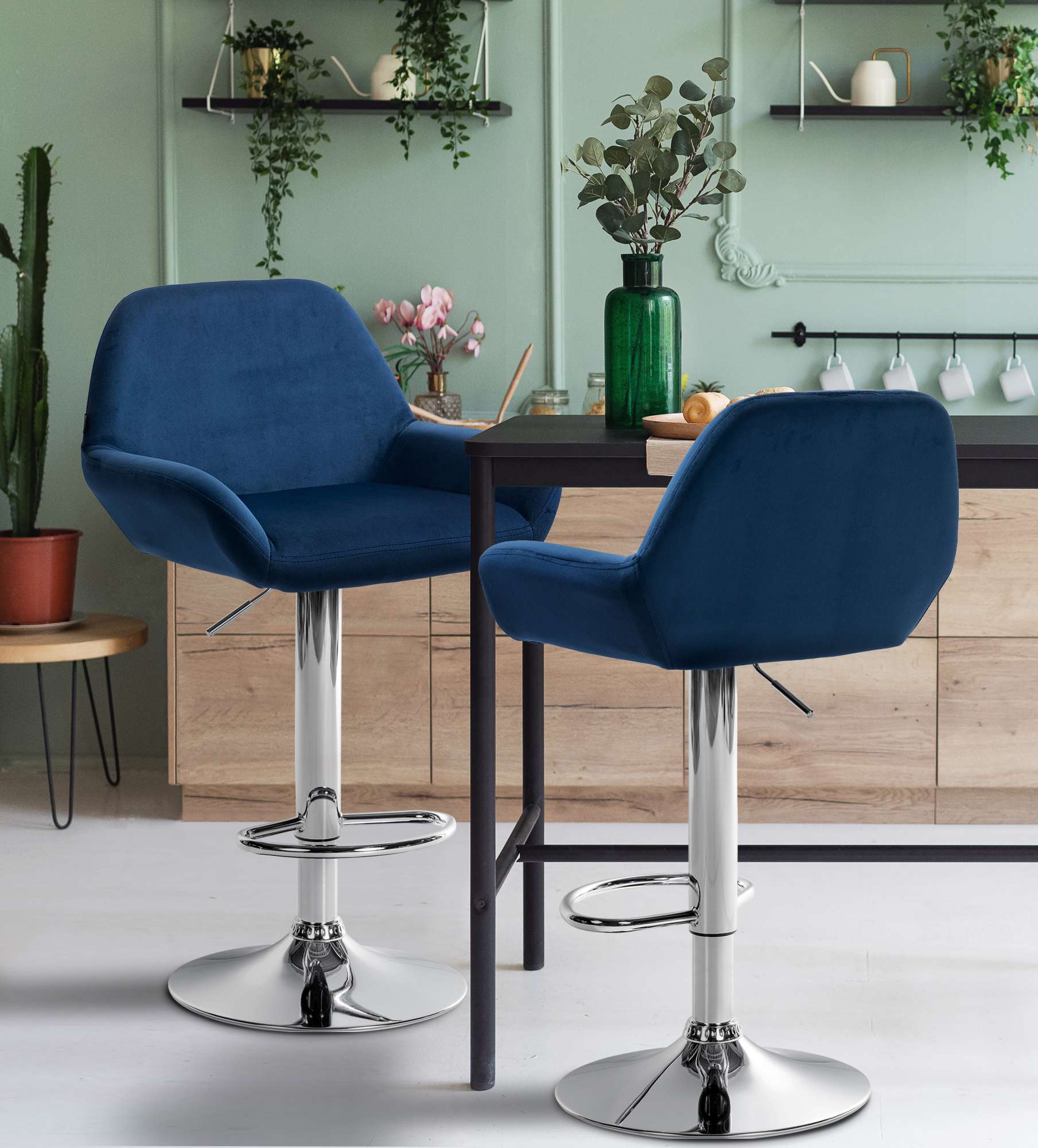 2er Set Barhocker Braga Samt Chrom