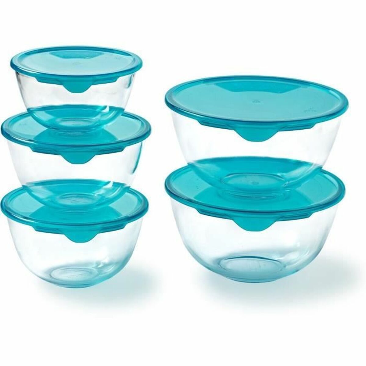 Set Di Scatole Porta Pranzo Pyrex Trasparente Turchese 5 Pezzi