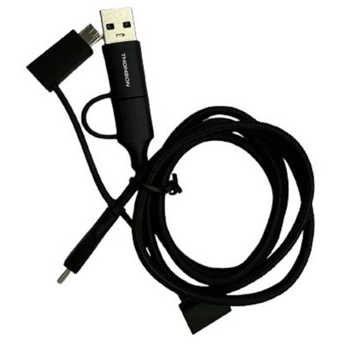 Cavo Triplo Di Ricarica E Dati - Thomson - UsB-A + UsB-C A Micro Usb / Iphone / UsB-C - Lunghezza 1,5 M
