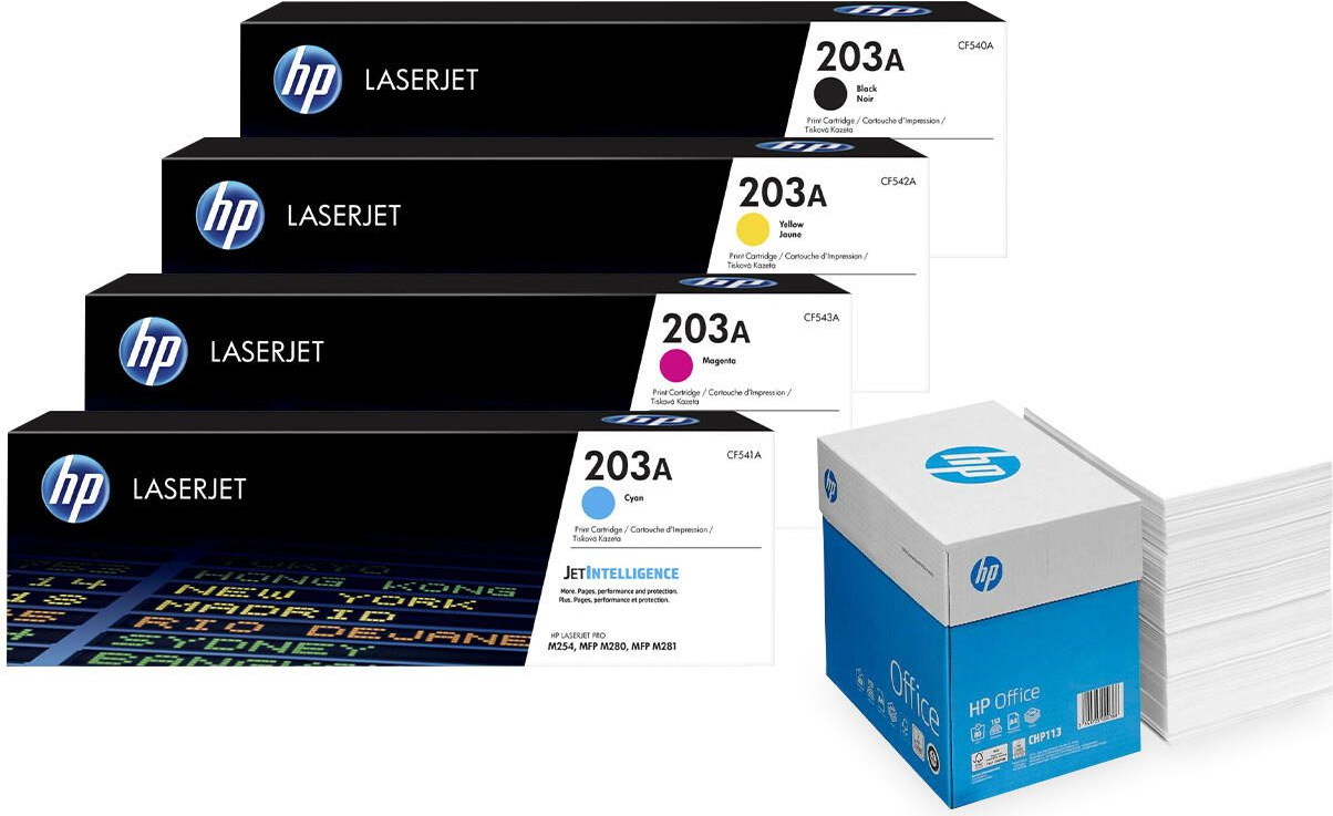 Bundle Mit Hp Original 203a Toner Multipack + 2.500 Blatt Hp Kopierpapier Hochweiß (op203aset1_chp113)