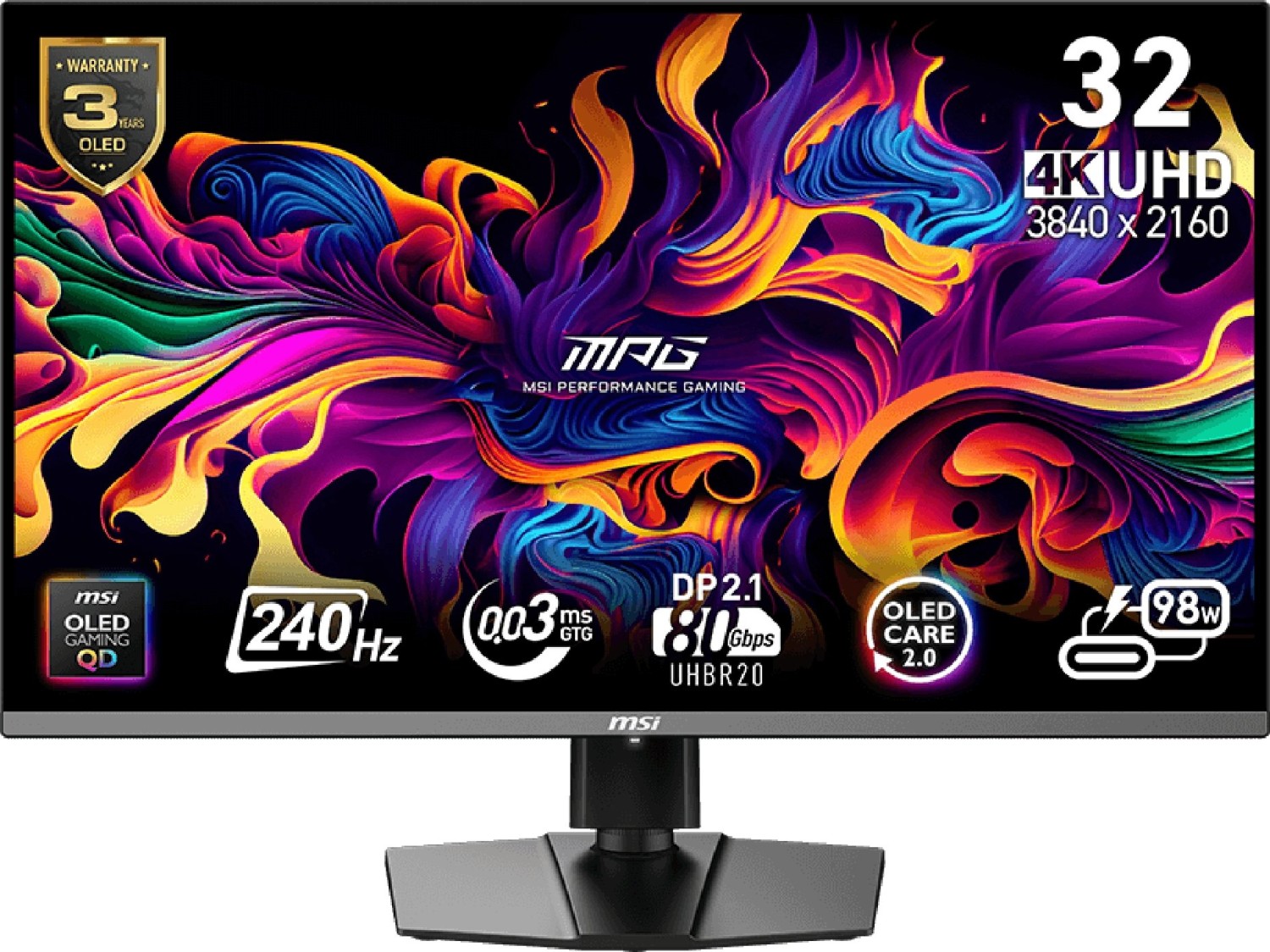 Msi Mpg 322urxde QD-Oled - OleD-Monitor - Gaming - 81.3 Cm (32") (31.5" Sichtbar) - 3840 X 2160 Uhd @ 240 Hz - 1000 Cd/m² - 1500000:1 - Displayhdr 40