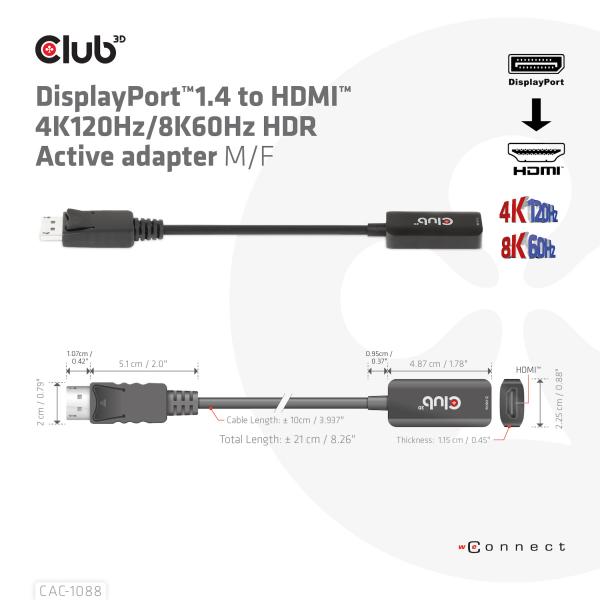 Club3d CaC-1088 Cavo E Adattatore Video 0,21 M Displayport Hdmi Nero - Image 3