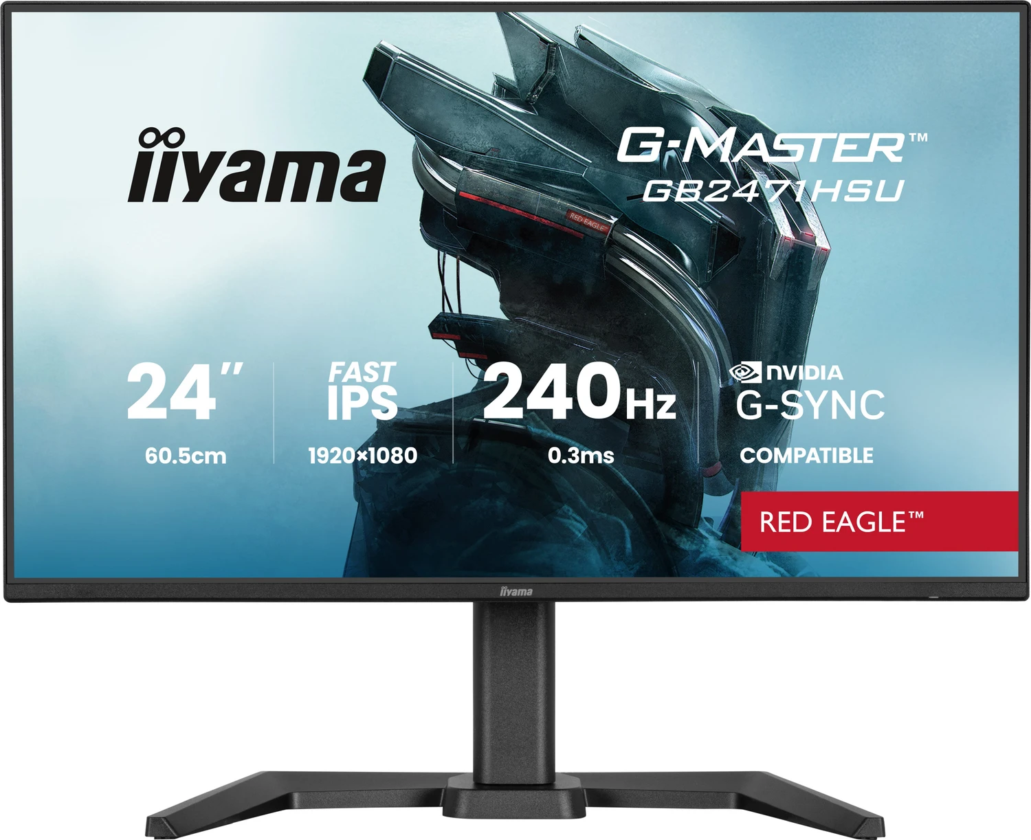 Iiyama G-Master Gb2471hsU-B1 Red Eagle GaminG-Monitor 60.5 Cm (23.8 Zoll), Schwarz (matt), Fullhd, FasT-Ips, Hdmi, Dp, G-Sync Komp., UsB-Hub, 240hz P