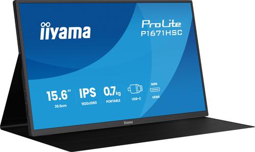 Iiyama P1671hsC-B1, LeD-Monitor - (39.5 Cm (15.6 Zoll), Schwarz (matt), Portabler Monitor Mit UsB-C-Dock, Lautsprechern Und Lederhülle) [energieklass