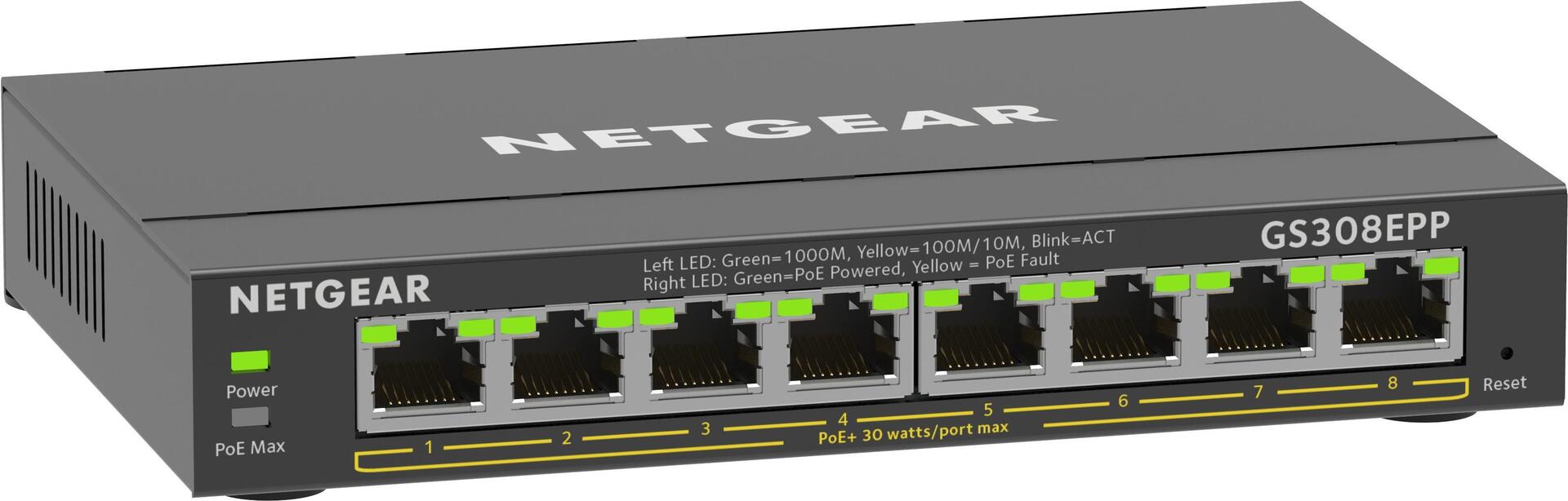 Netgear Plus Gs308epp - Switch - Smart - 8 X 10/100/1000 (poe+) - Desktop, Wandmontierbar - Poe+ (123 W) (gs308epP-100pes)