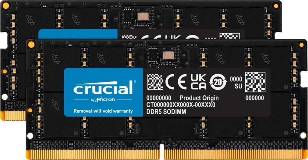 Crucial - Ddr5 - Kit - 96 Gb: 2 X 48 Gb - So Dimm 262-Pin - 5600 Mhz / Pc5-44800 - Cl46 - 1.1 V - ON-Die Ecc - Schwarz (ct2k48g56c46s5)