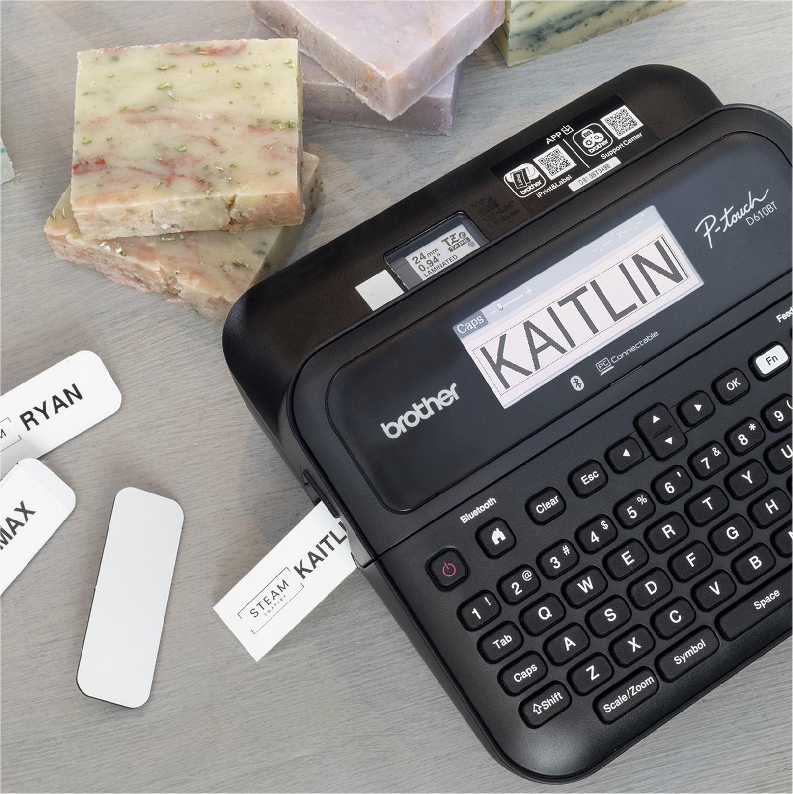 Brother Label Printer Desktop Model 3.5/6/9/12/18/24mm Tze Tape Max 7lines Print Per Label Bluetooth Usb Connection 20characters (ptd610btvpur1)