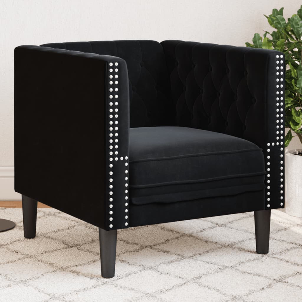 Poltrona Chesterfield Nera In Velluto