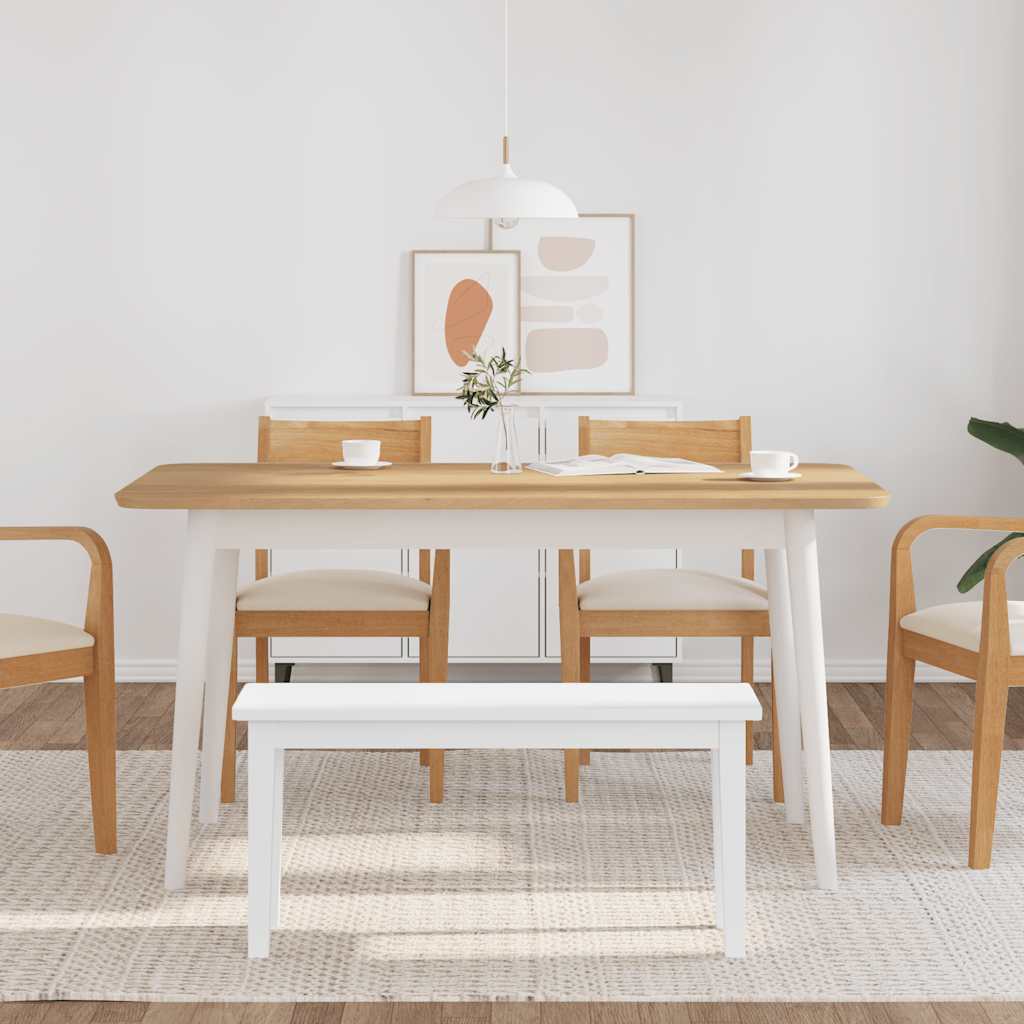 Panca 90 Cm Bianco In Legno Massello Di Hevea - Image 3