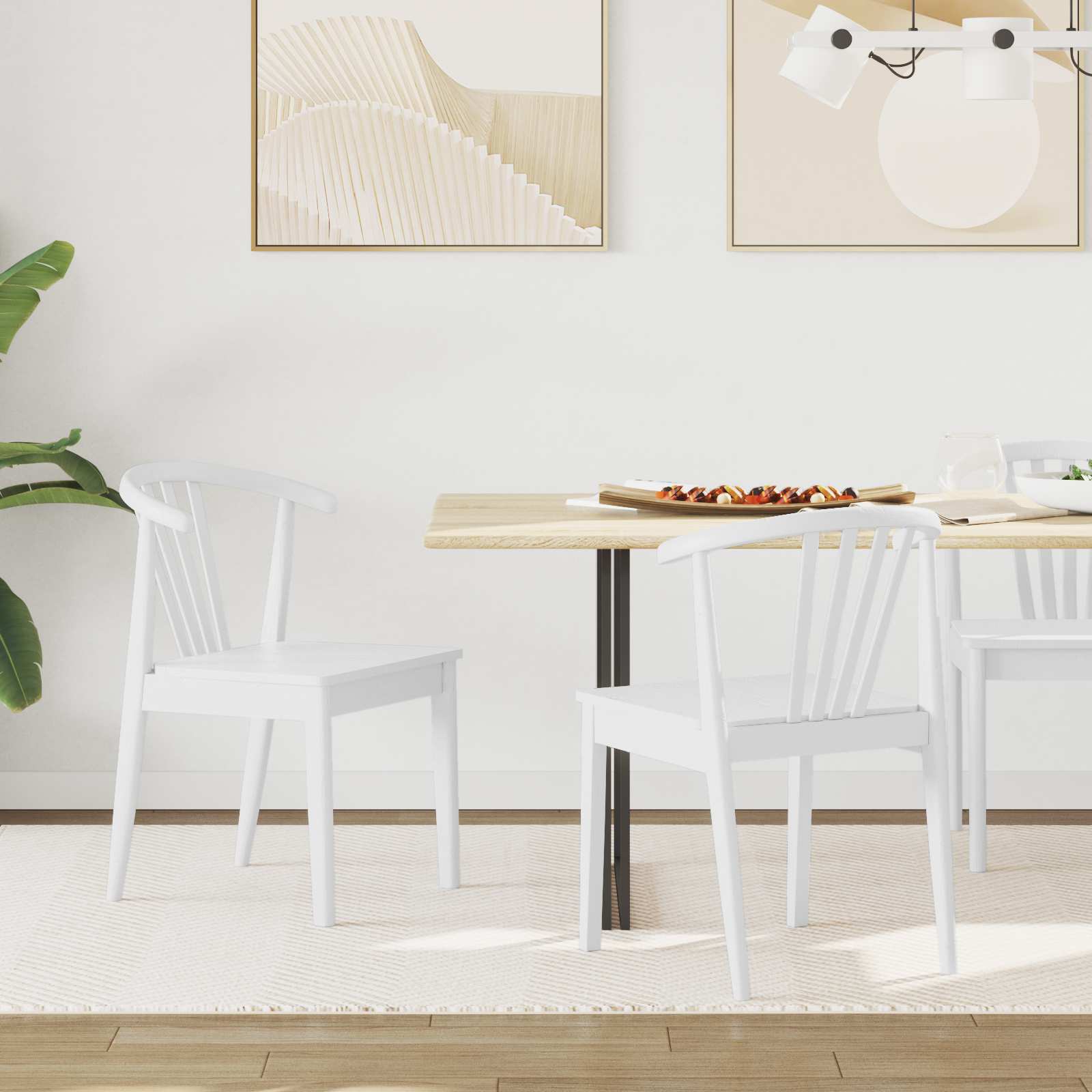 Sedia Da Pranzo 2 Pcs Bianco Legno Di Gomma Massiccio