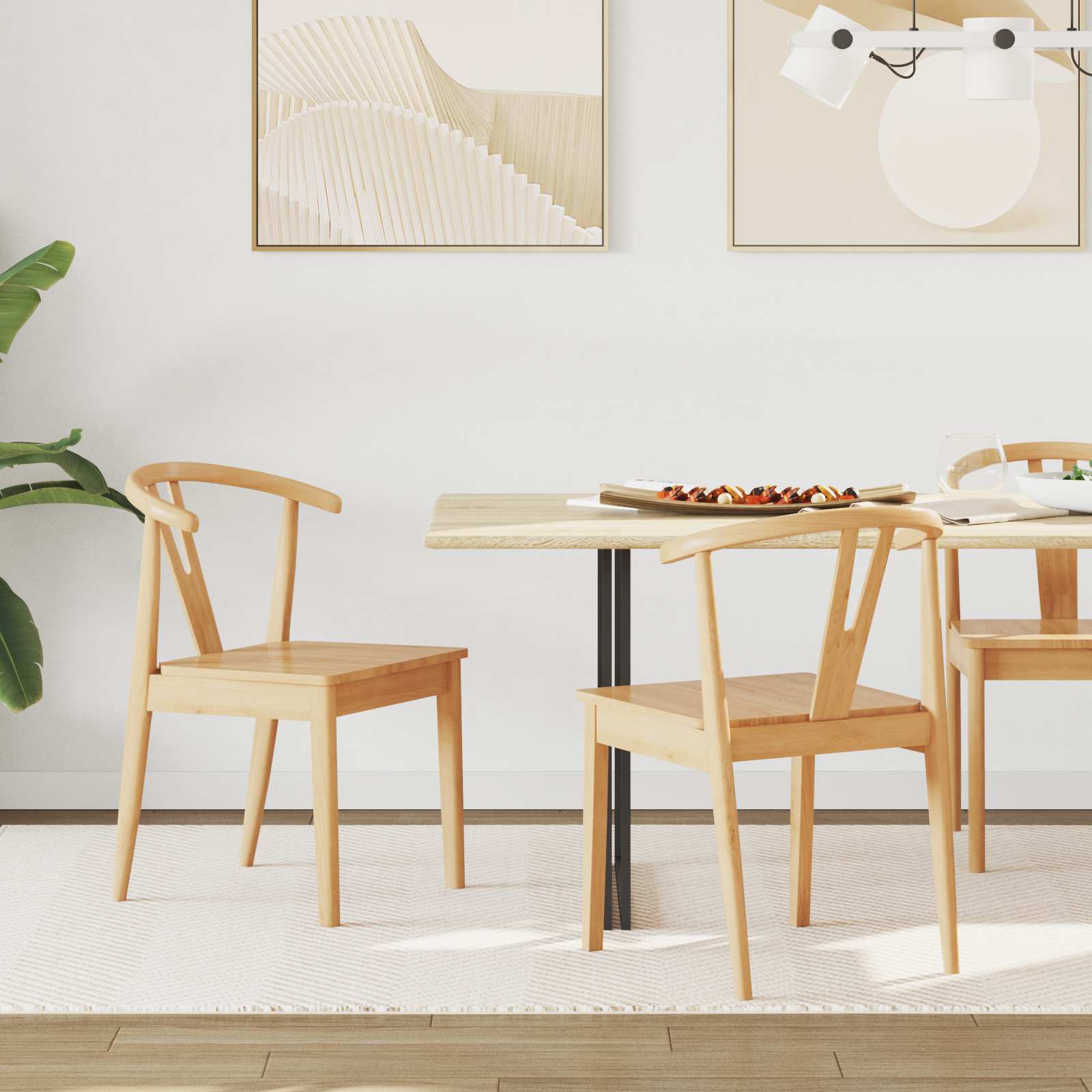 Sedia Da Pranzo 2 Pcs Naturale Legno Di Gomma Solido