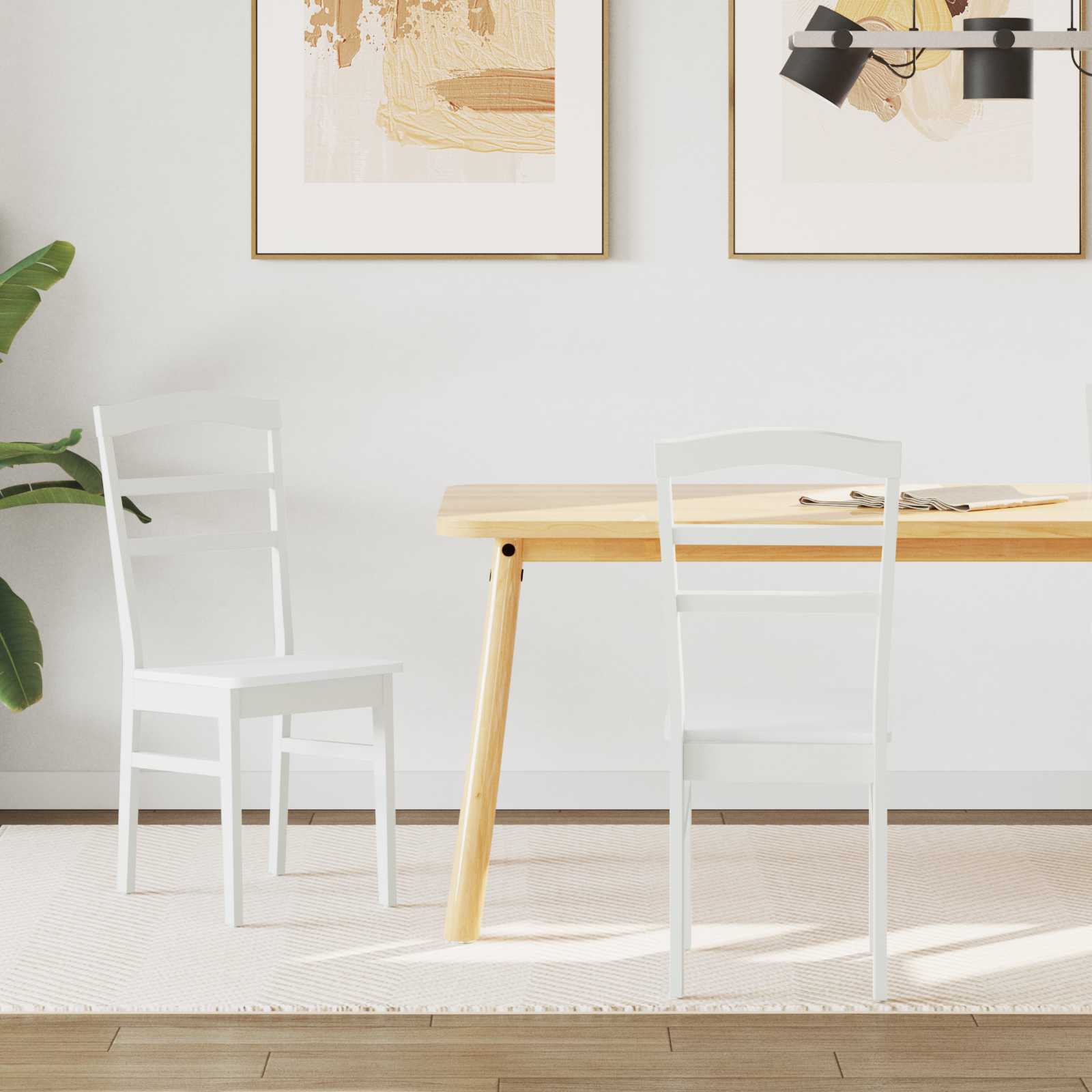 Sedia Da Pranzo 2 Pcs Bianco Legno Di Gomma Solido