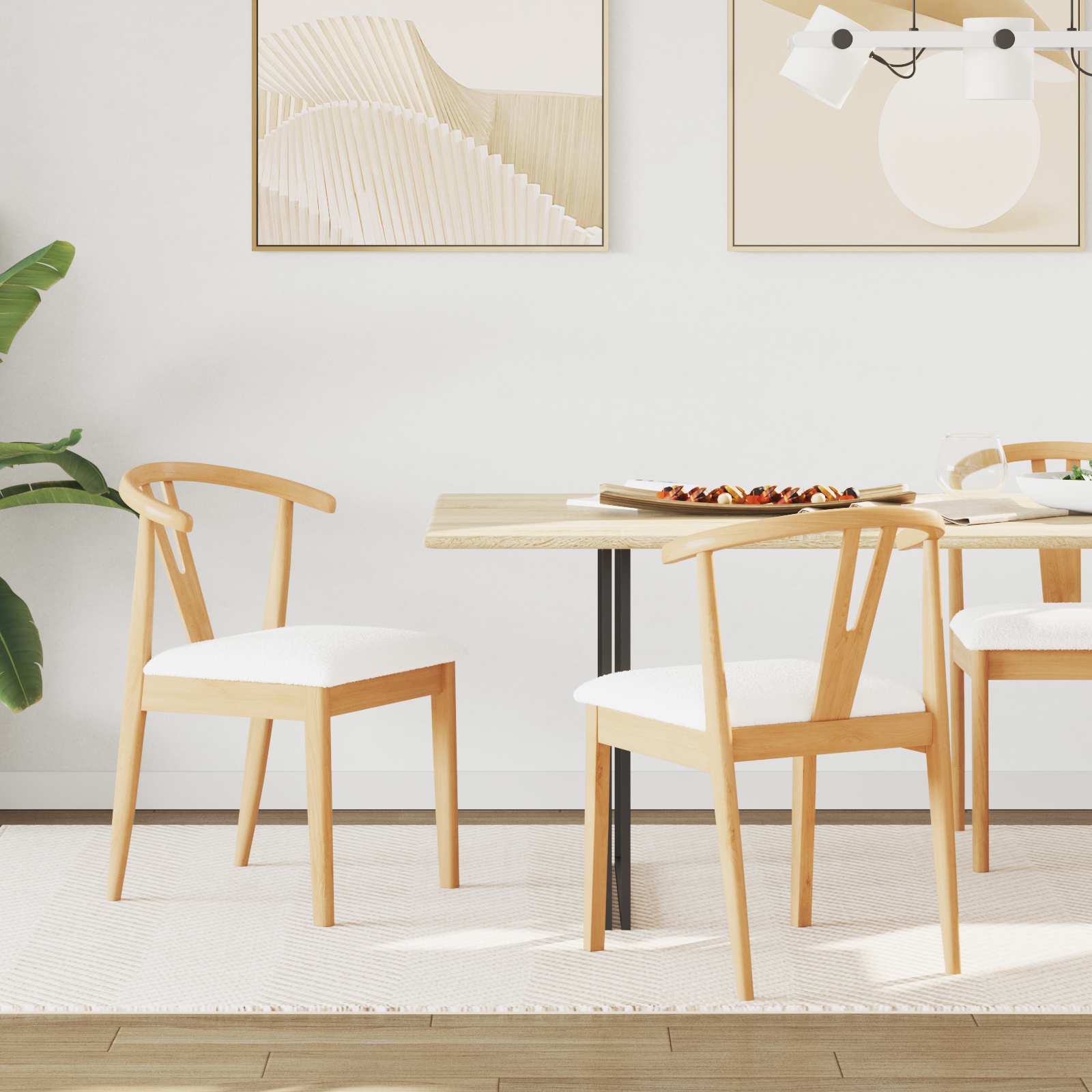Sedia Da Pranzo 2 Pcs Naturale E Chiaro Legno Di Gomma Solido