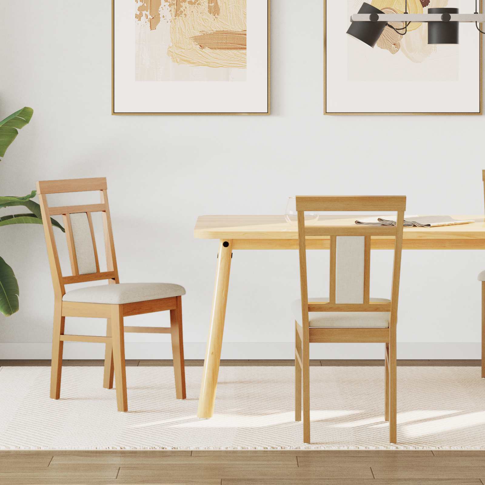 Sedia Da Pranzo 2 Pcs Naturale E Chiaro Legno Di Gomma Solido