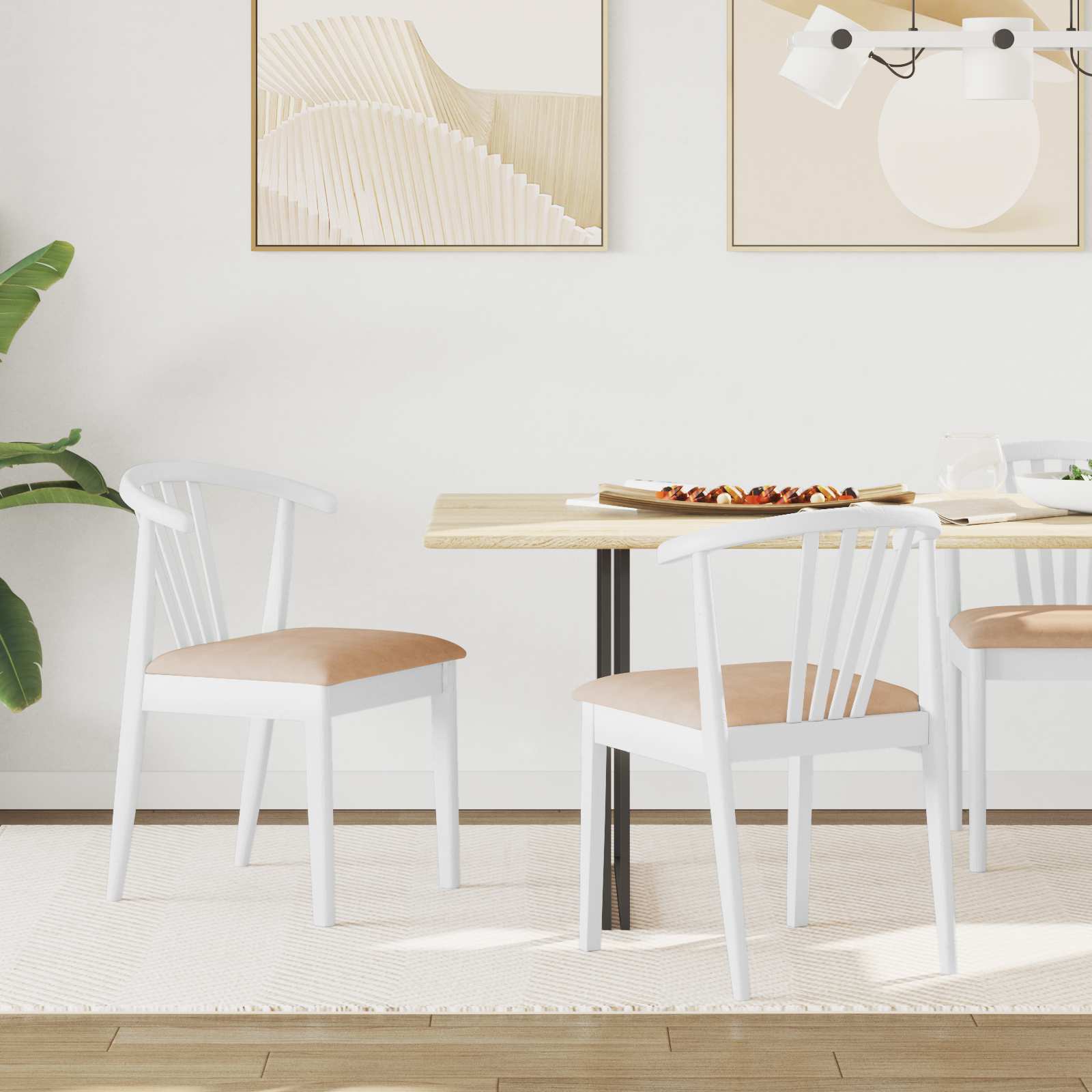 Sedia Da Pranzo 2 Pcs Bianco E Marrone Legno Di Gomma Massiccio