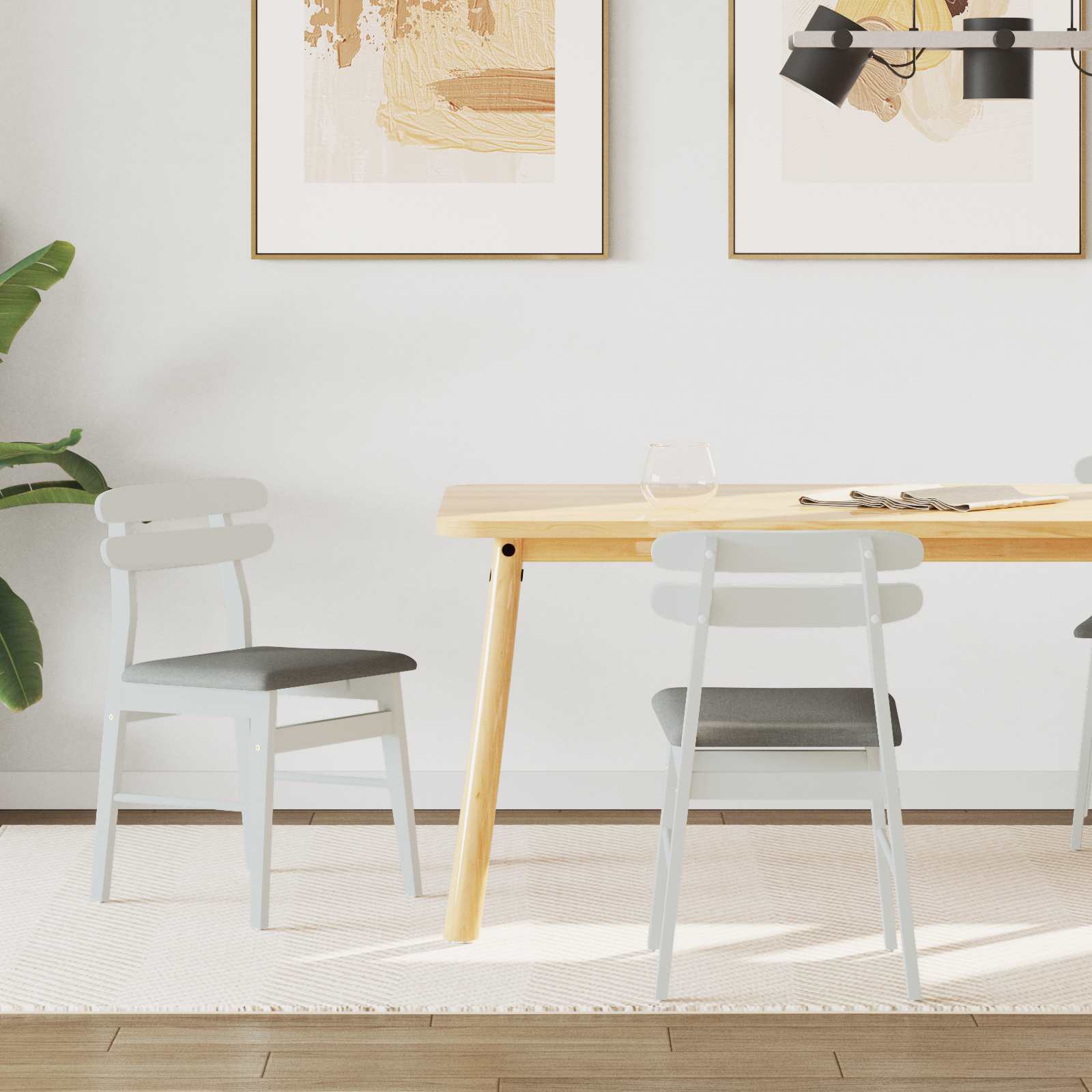 Sedia Da Pranzo 2 Pcs Bianco E Grigio Legno Di Gomma Solido