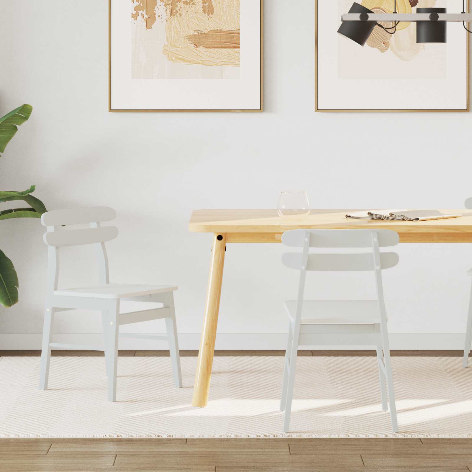 Sedia Da Pranzo 2 Pcs Bianco Legno Di Gomma Solido