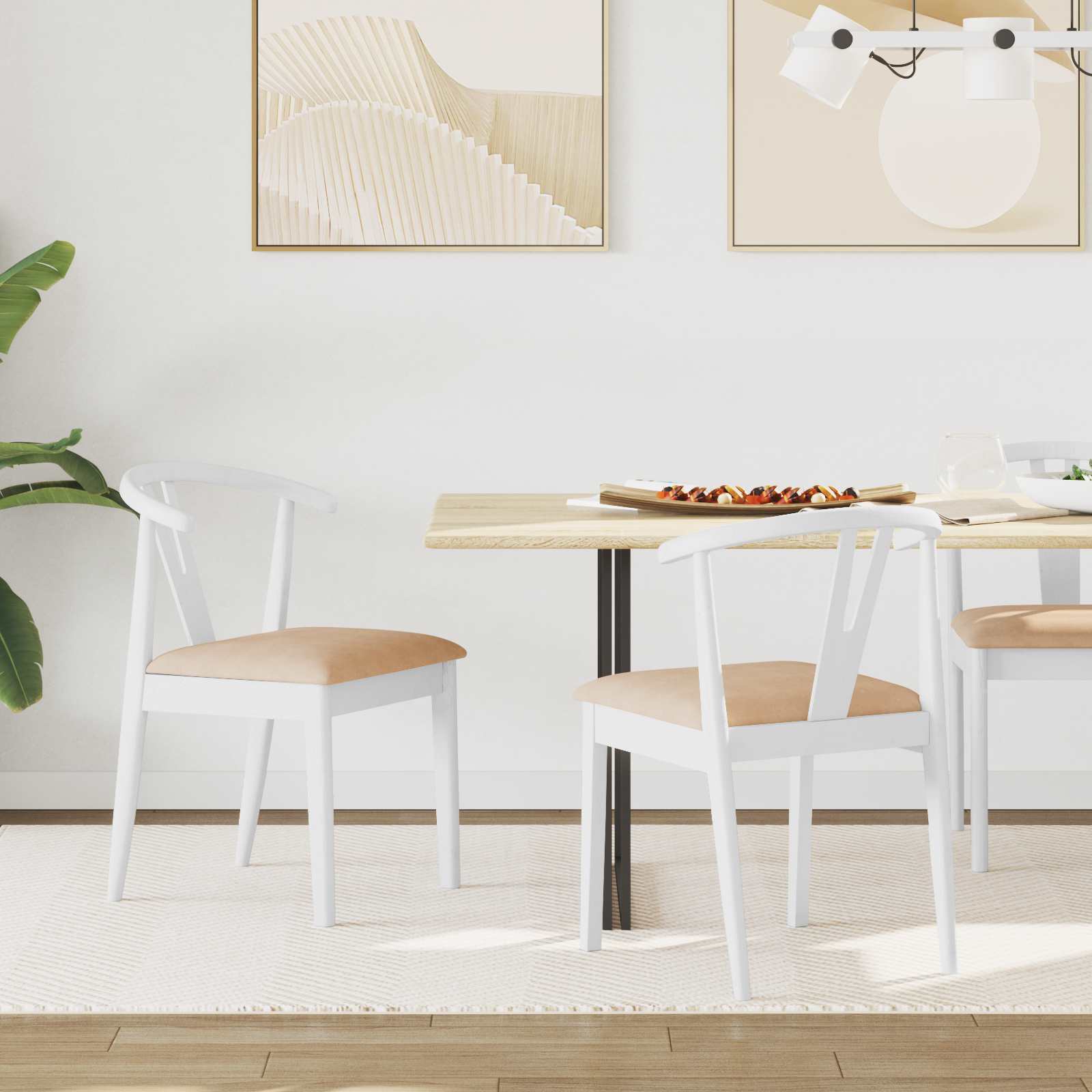 Sedia Da Pranzo 2 Pcs Bianco E Marrone Legno Di Gomma Solido