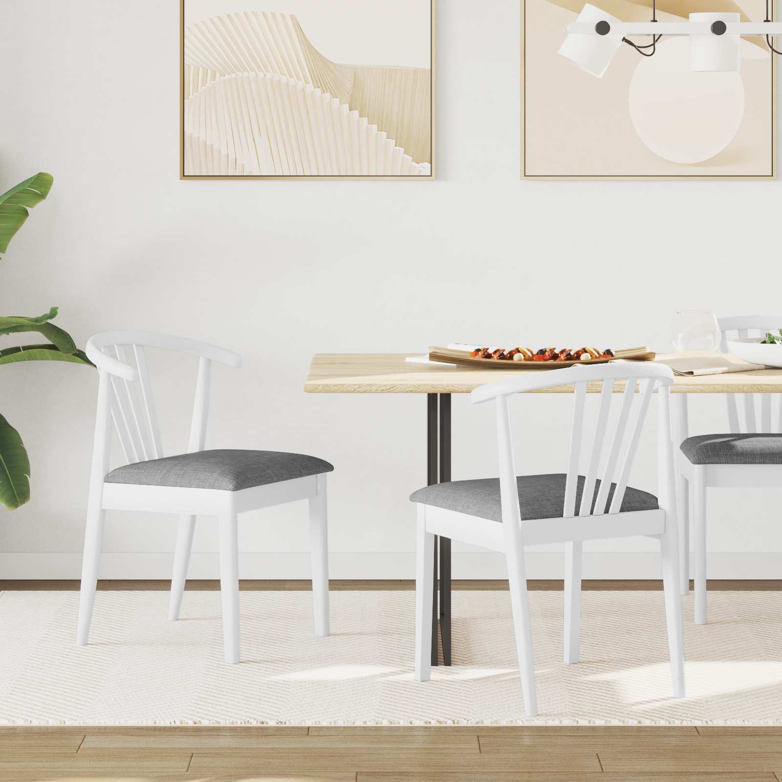 Sedia Da Pranzo 2 Pcs Bianco E Grigio Legno Di Gomma Massiccio