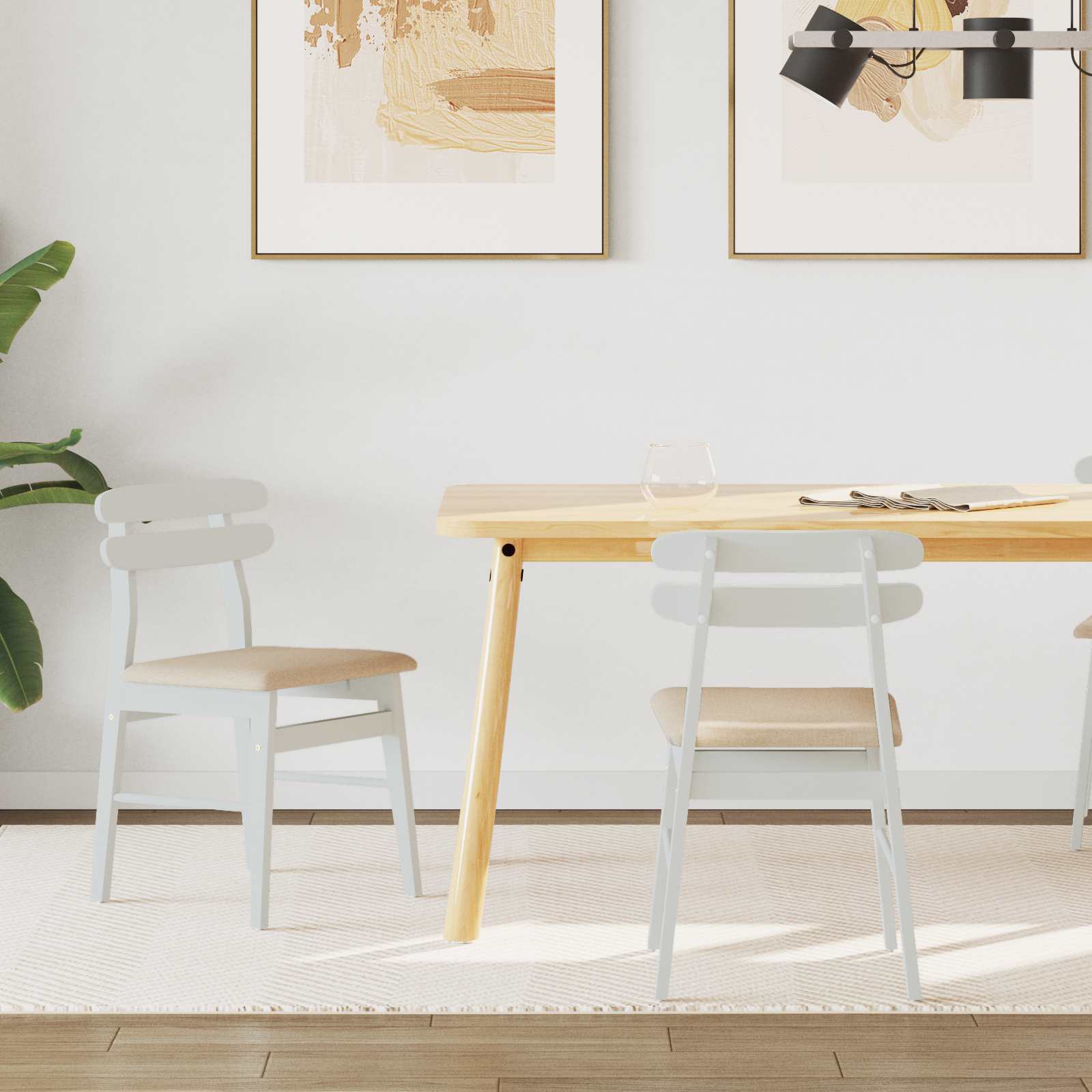Sedia Da Pranzo 2 Pcs Bianco E Marrone Legno Di Gomma Solido