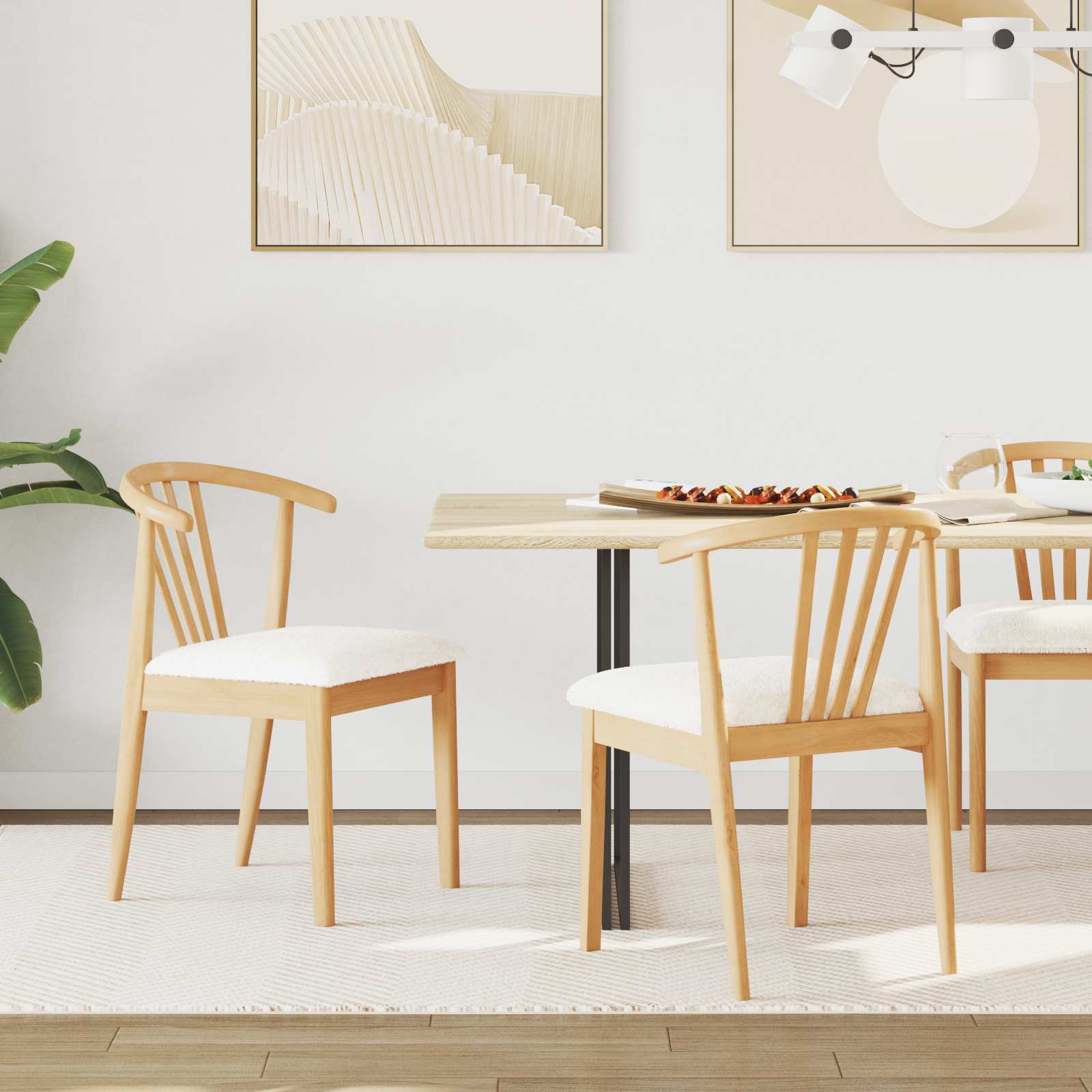 Sedia Da Pranzo 2 Pcs Naturale E Bianco