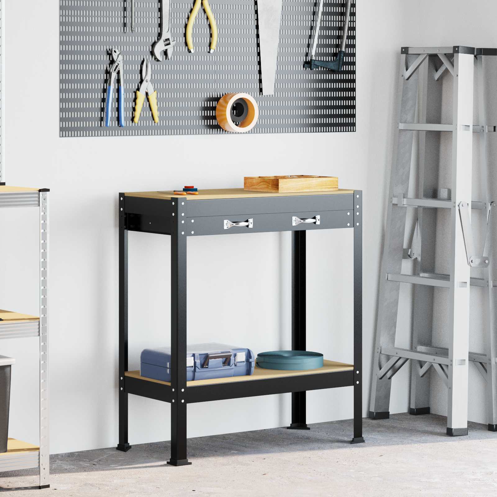 Banchi Da Lavoro Nero 81 X 41 X 145 Cm Legno Multistrato