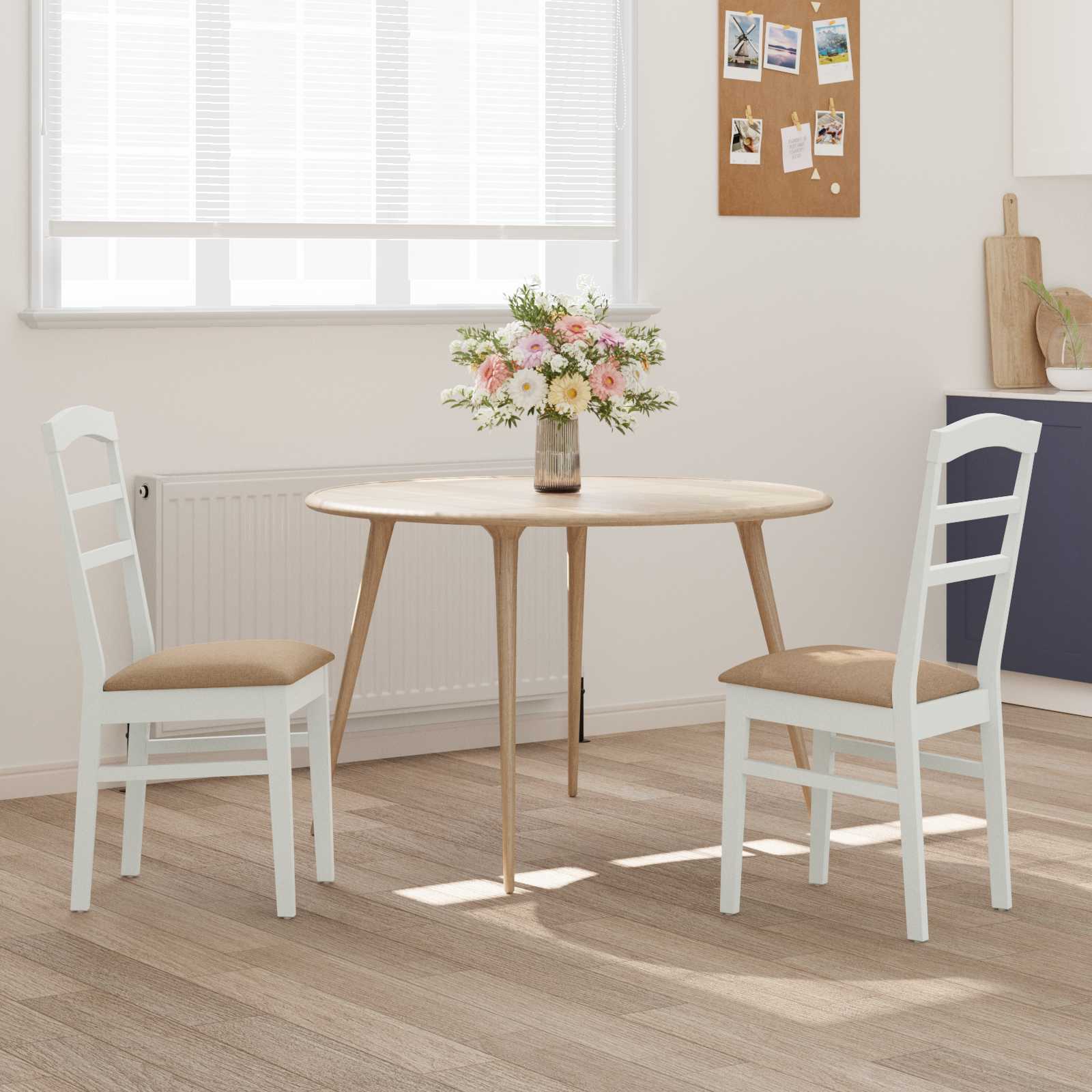 Sedia Da Pranzo 2 Pcs Bianco E Marrone Legno Di Gomma Solido - Image 3
